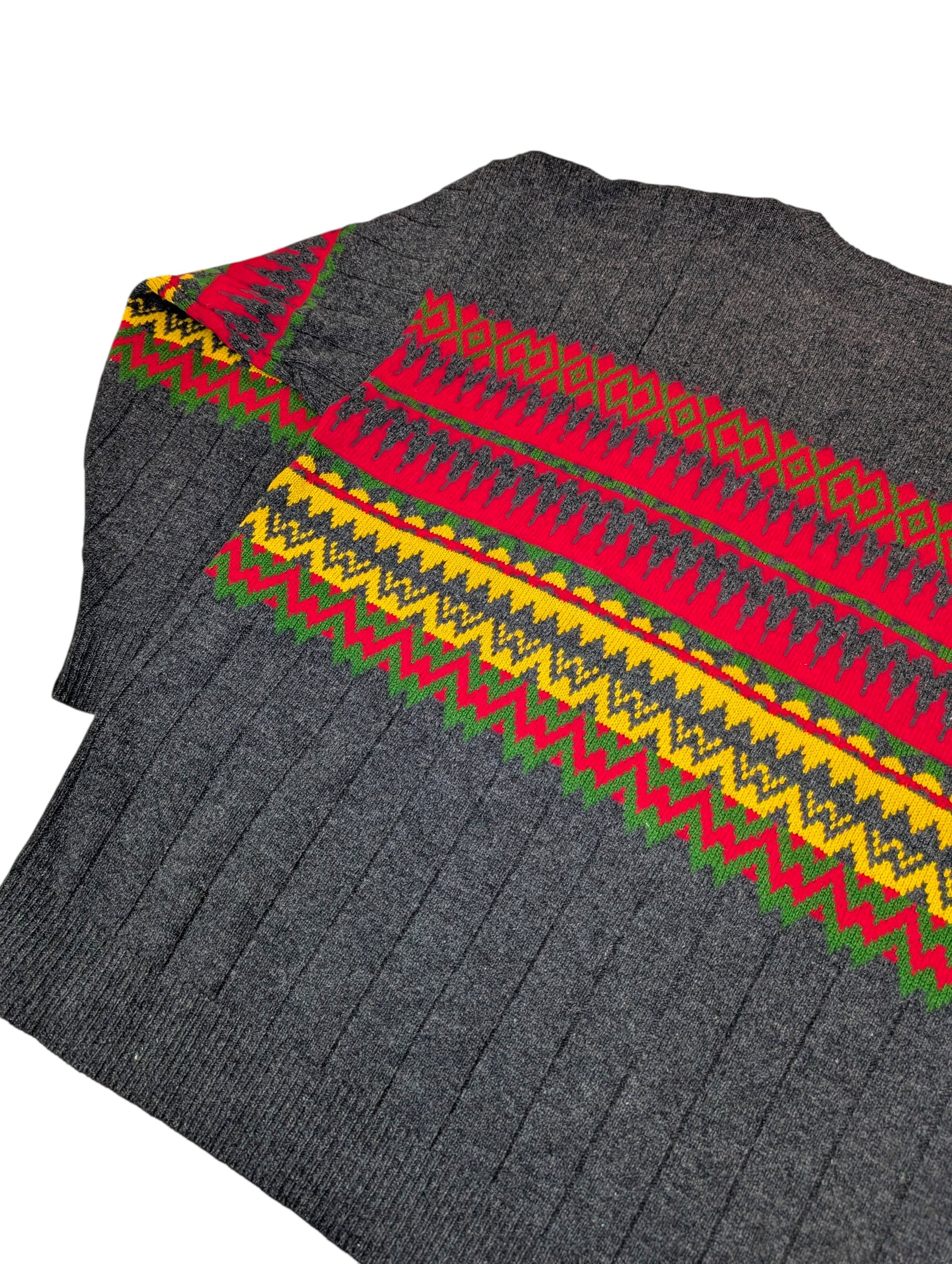 90s wełniany sweter we wzory geometryczne native skandynawski