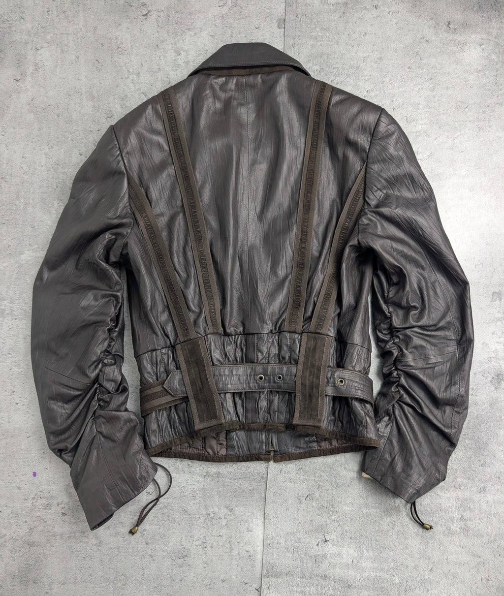 Lamb Leather Jacket Kurtka Skórzana z Jagnięcej Skóry z Zamszowymi Pasami i Satynową Podszewką Vintage 90s