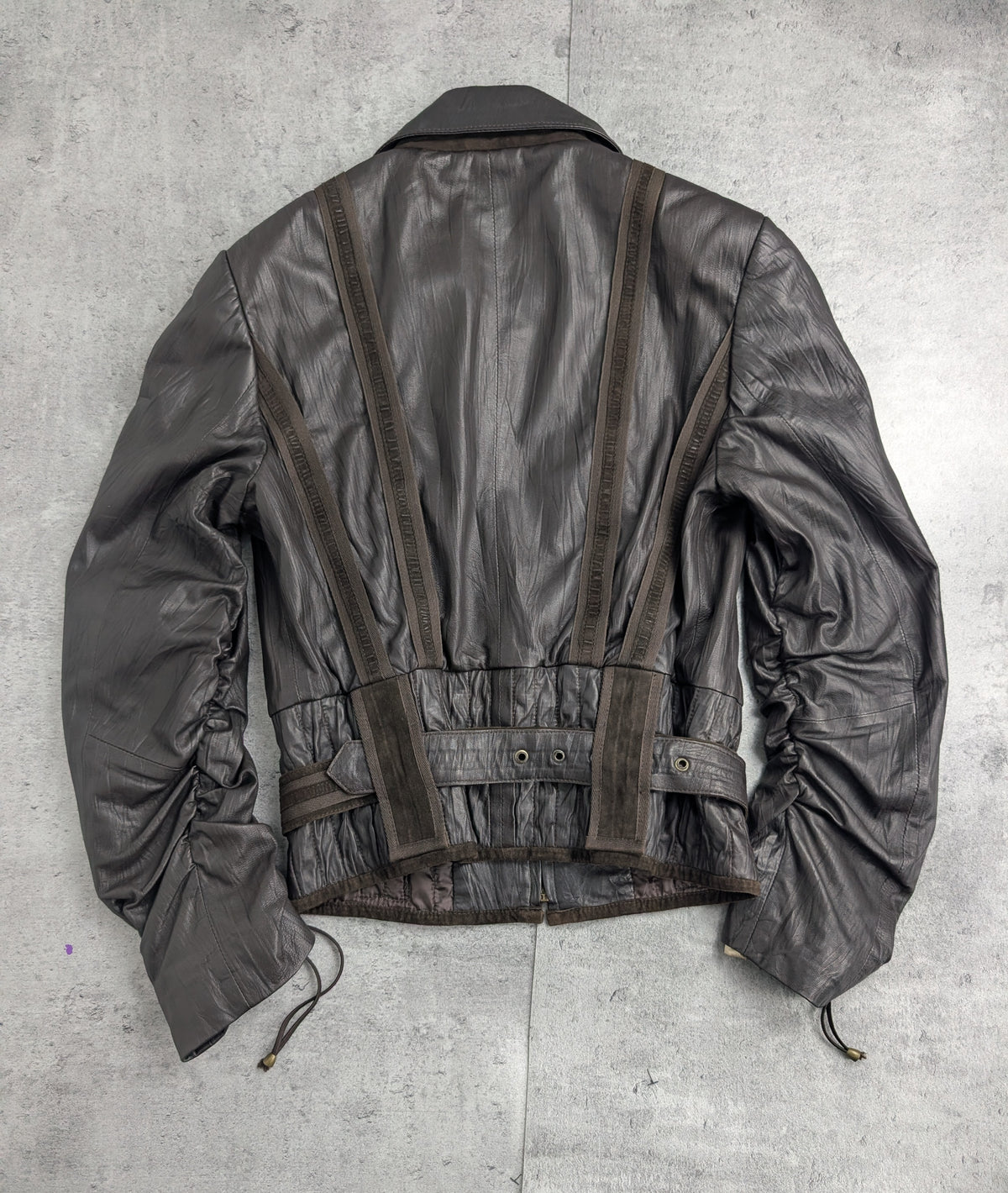 Lamb Leather Jacket Kurtka Skórzana z Jagnięcej Skóry z Zamszowymi Pasami i Satynową Podszewką Vintage 90s
