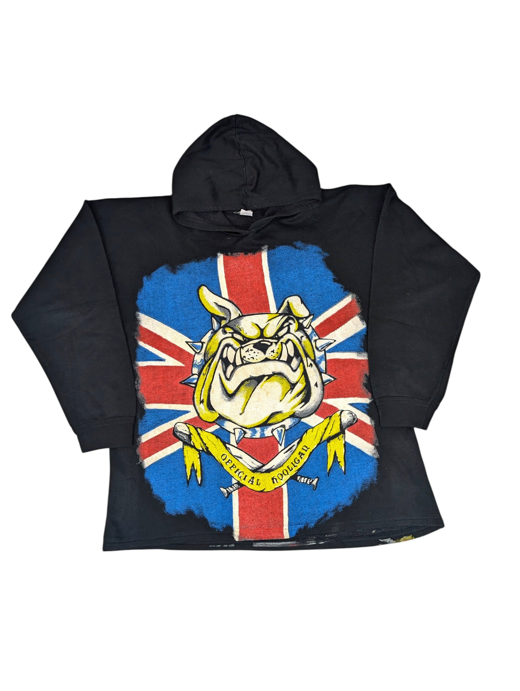 RARE Hooligans Vintage 90s Bluza z Kapturem z grafiką english bulldog angielski piłkarska