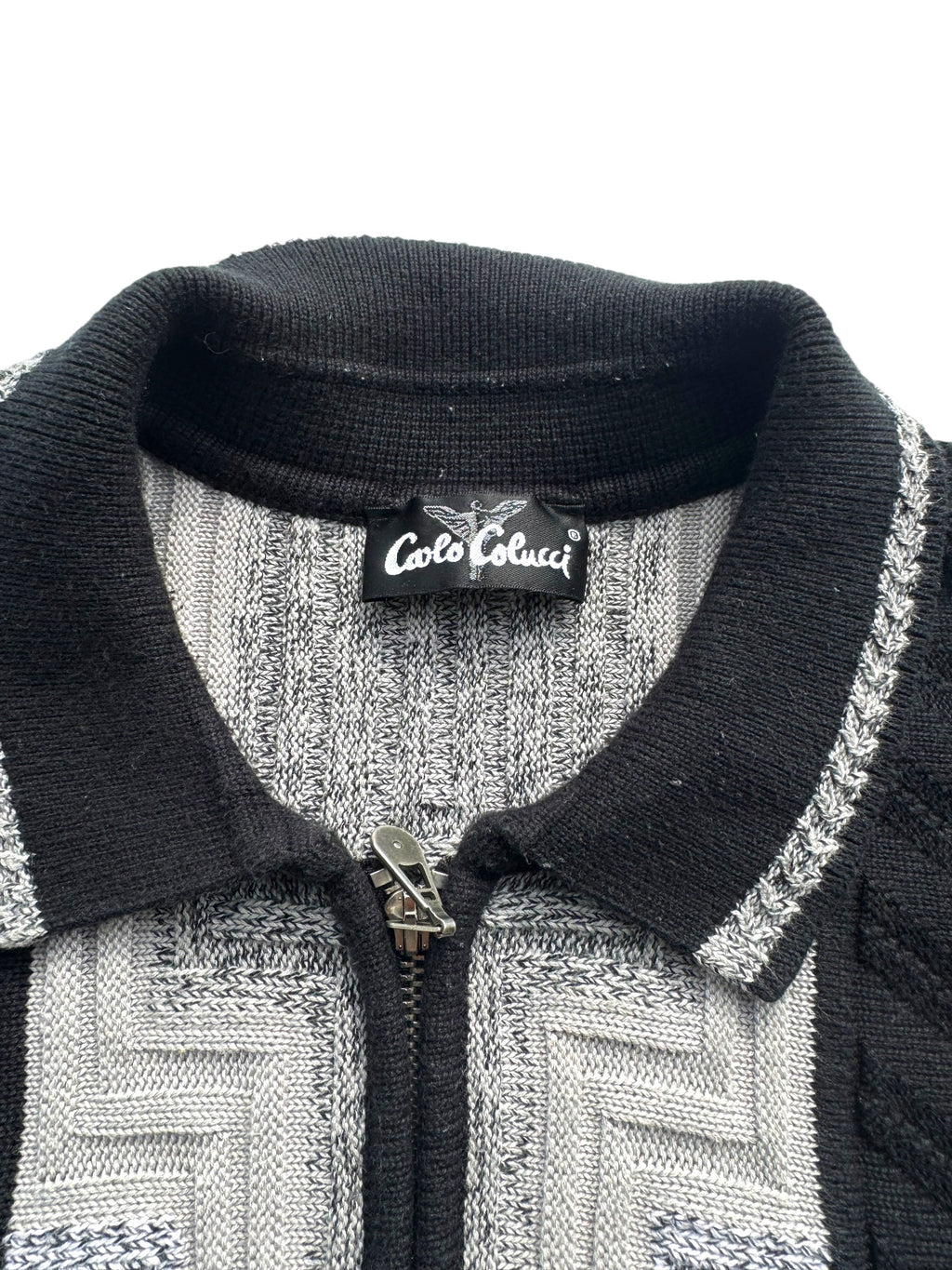 90s Carlo Colucci 1/4 Quarter Zip Pullover Bluza Sweter Rozpinany 3D cable knit