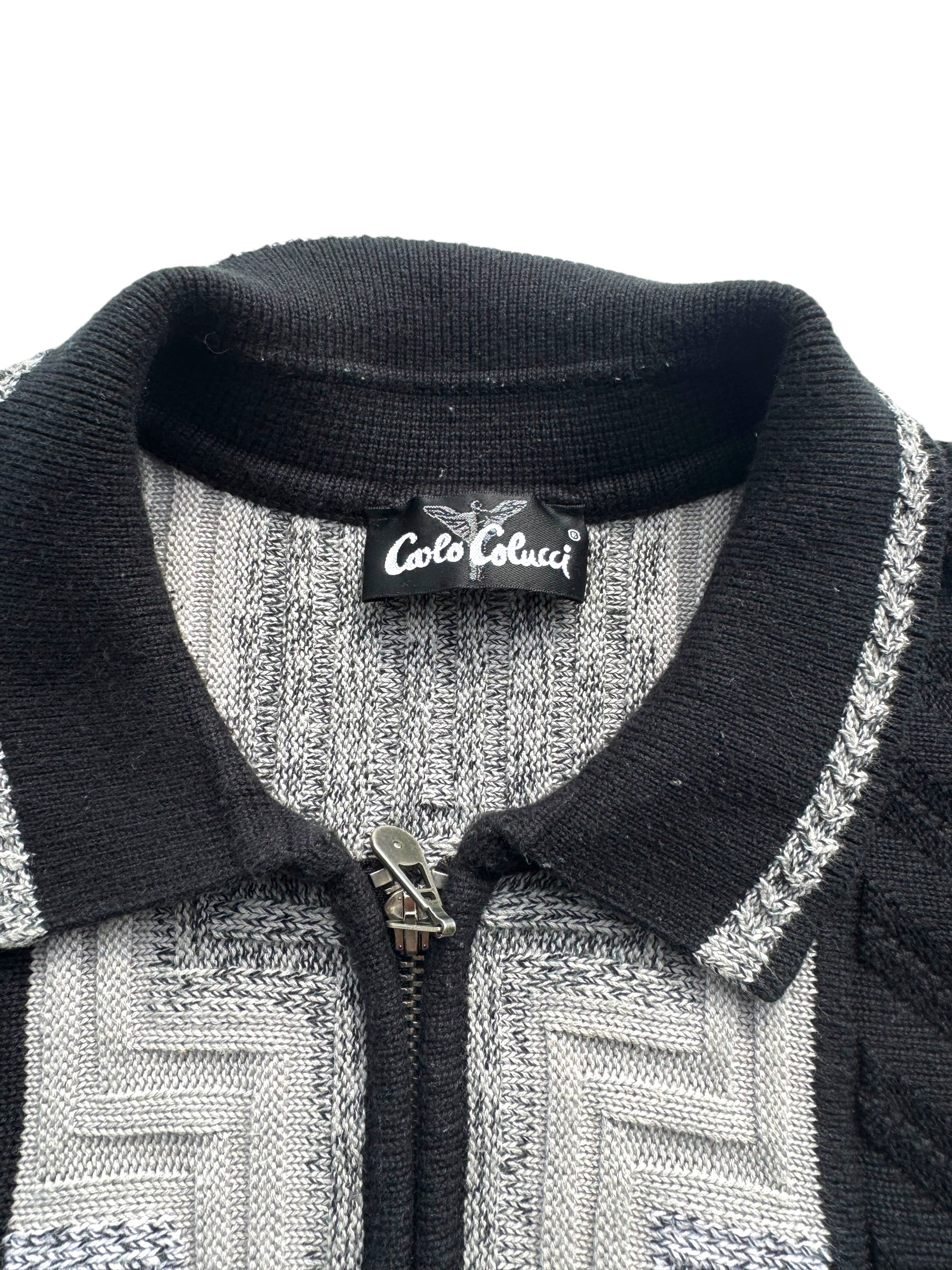 90s Carlo Colucci 1/4 Quarter Zip Pullover Bluza Sweter Rozpinany 3D cable knit