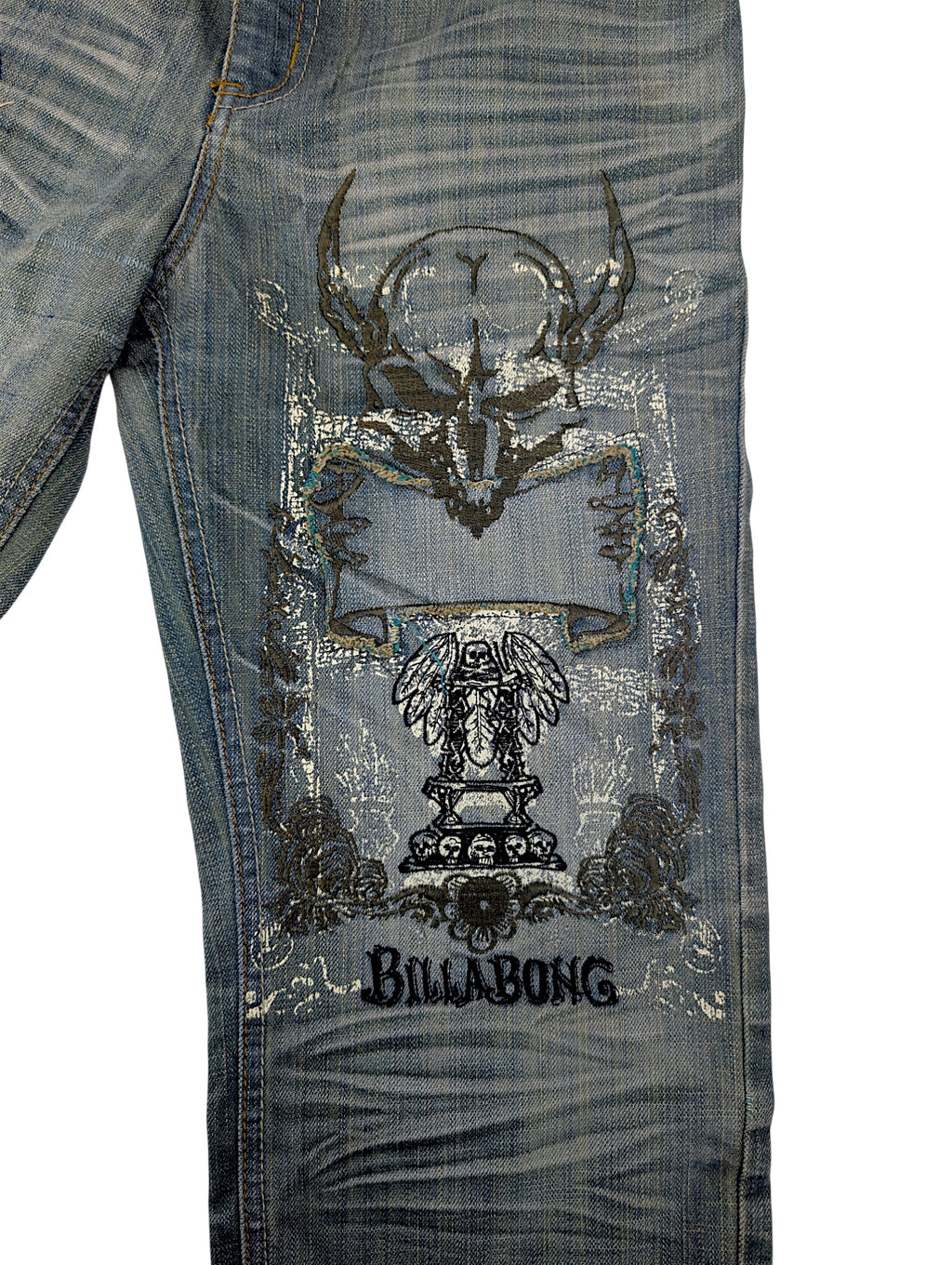 Vintage spodnie 90s billabong faded Y2K straight leg czaszki retro z przetarciami