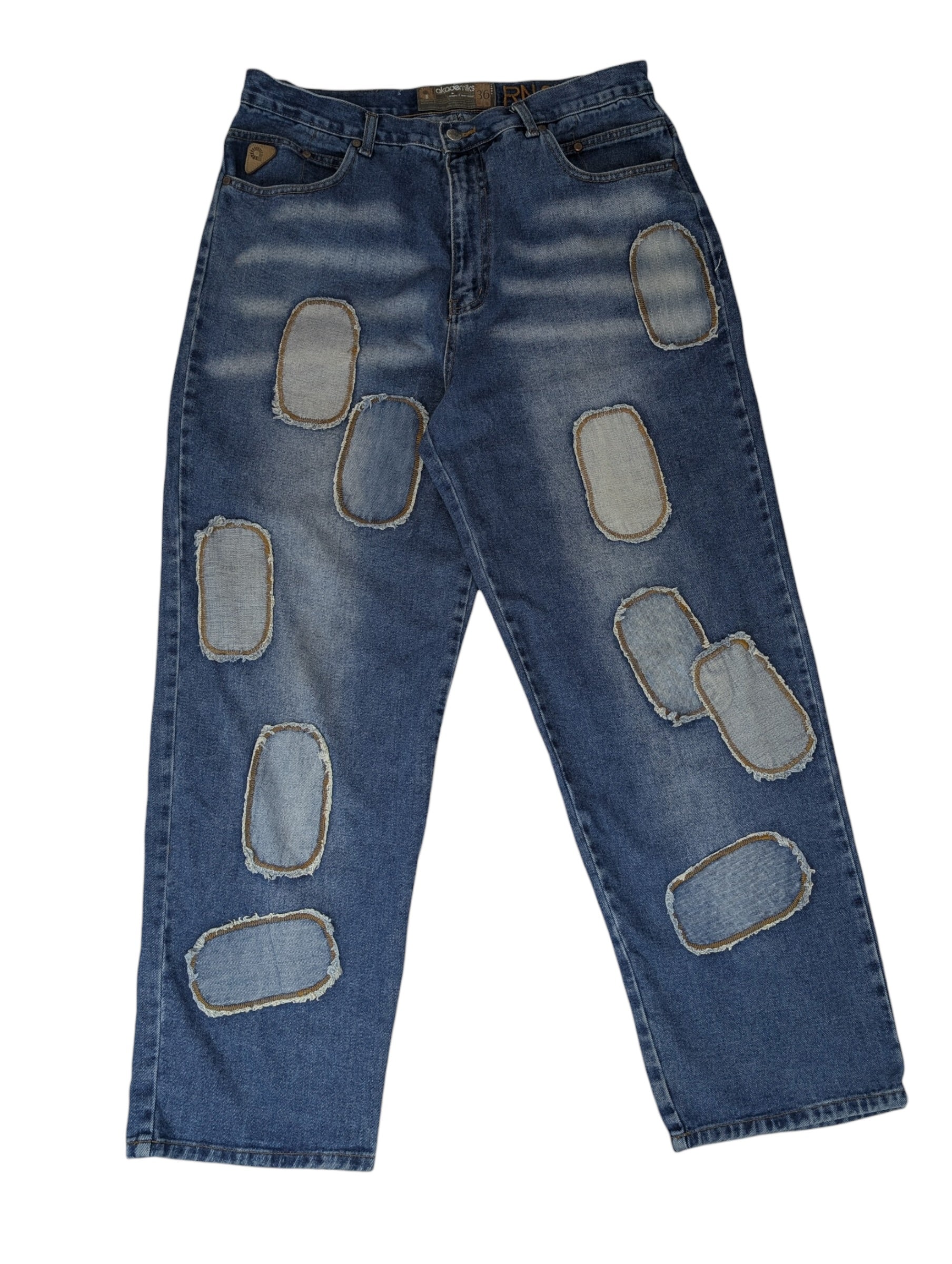 Akademiks y2k vintage baggy skater spodnie jeansy jeansowe patchwork