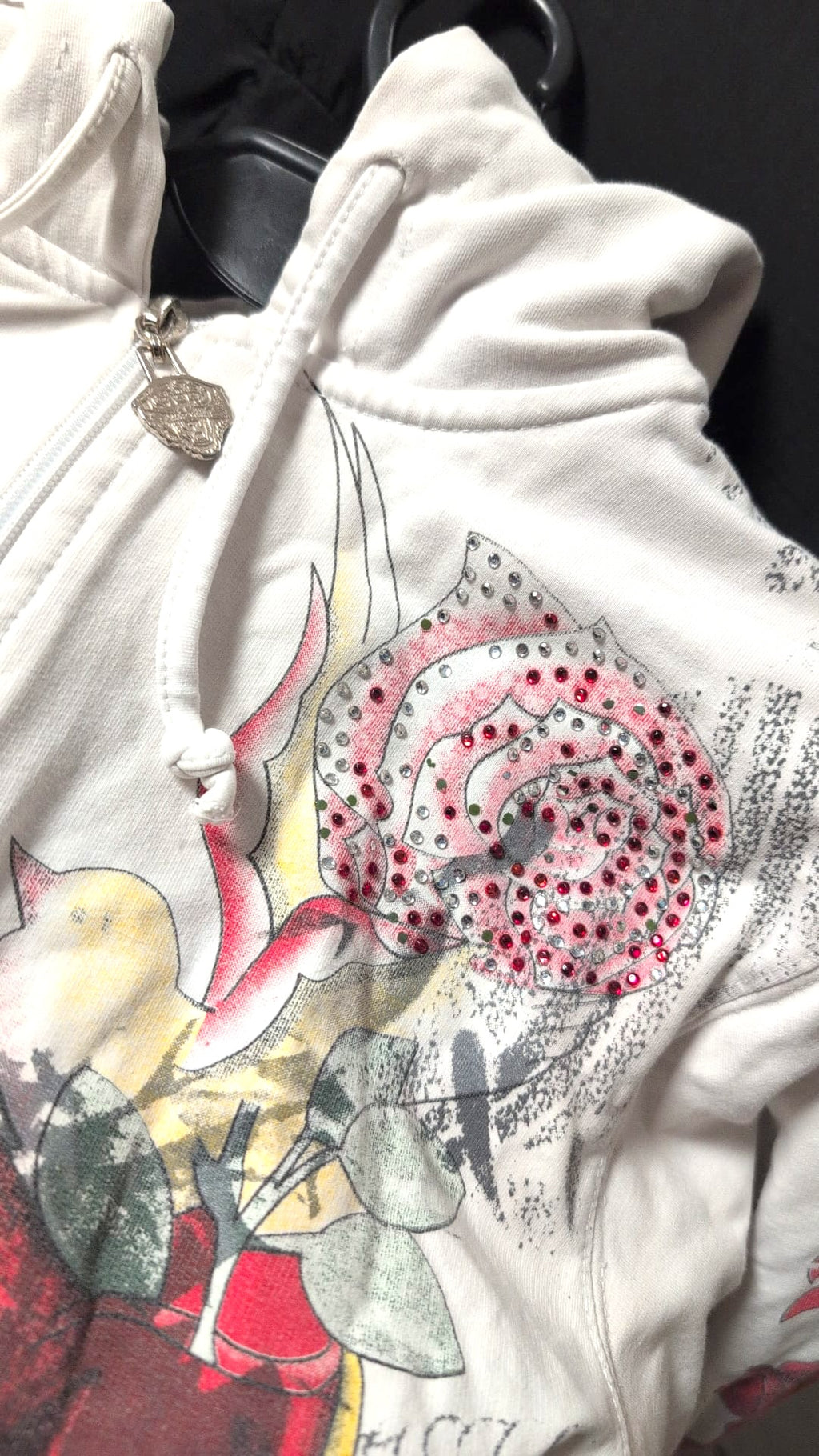 Ed Hardy Rare Bluza z kapturem rozpinana hoodie vintage y2k w serca błyszcząca bling Christian audigier