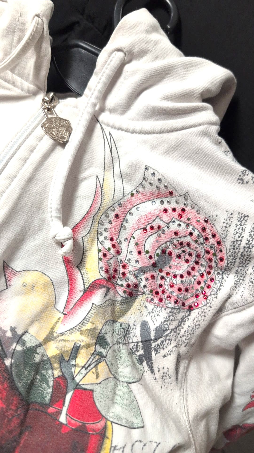 Ed Hardy Rare Bluza z kapturem rozpinana hoodie vintage y2k w serca błyszcząca bling Christian audigier