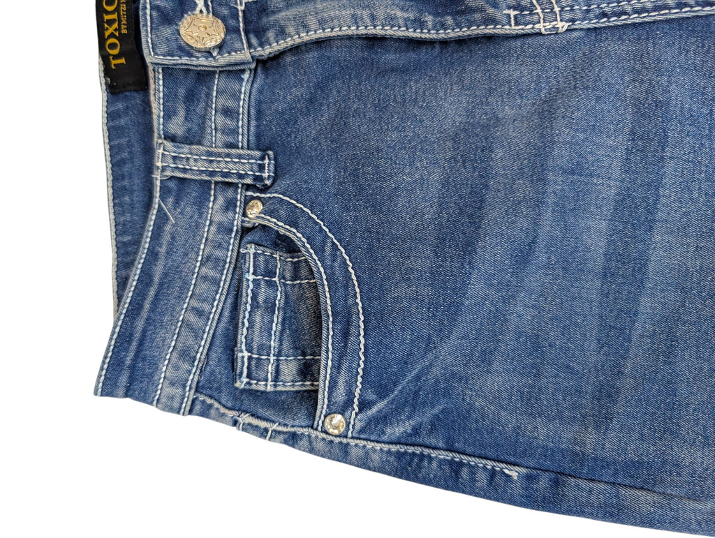 Vintage dzwony spodnie jeansowe flared jeans poszerzane nogawki y2k miss me embroidered hafty