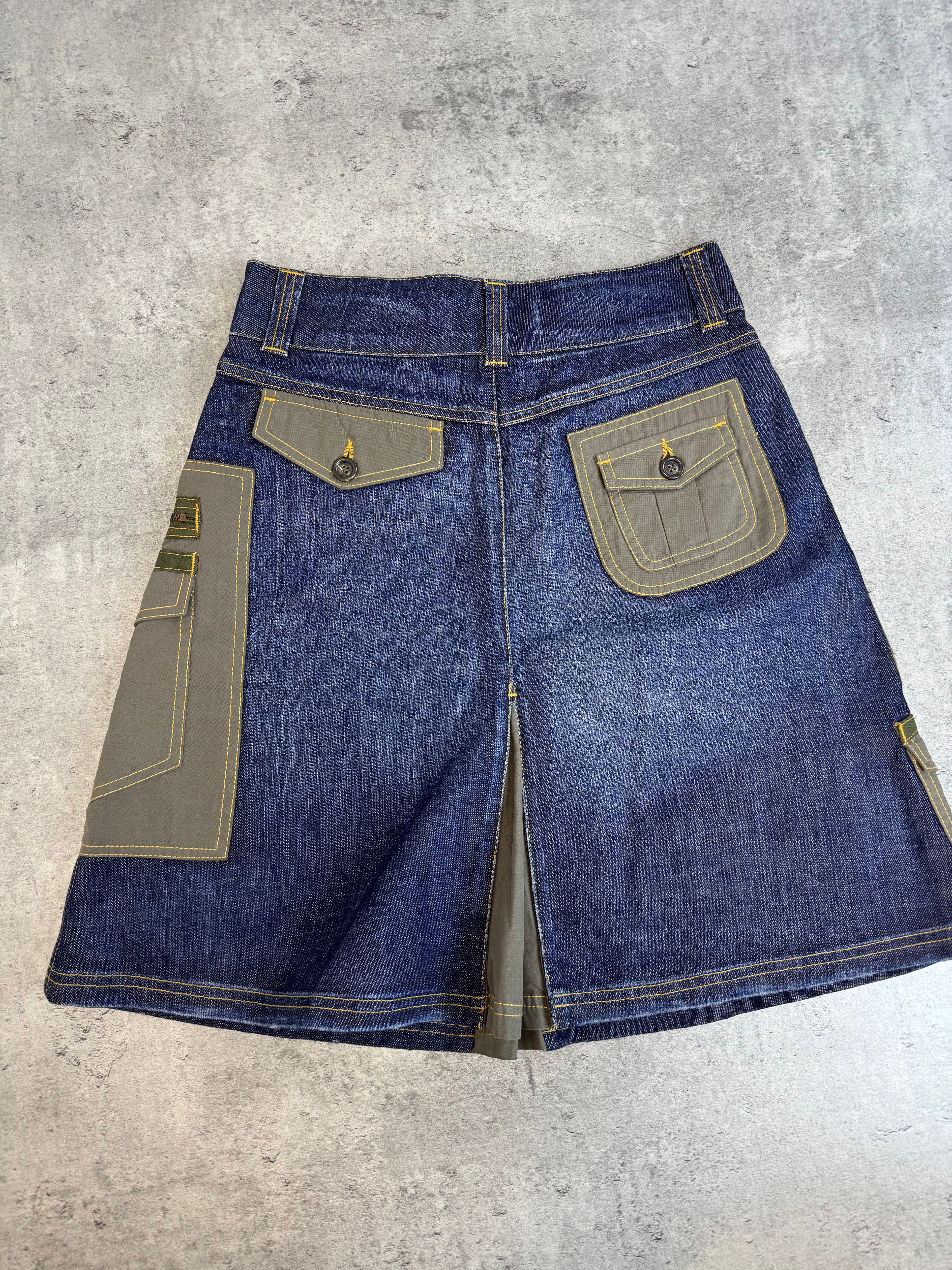 Moschino Jeans Cargo Utility Skirt Spódnica Military Patchwork Denim Jeansowa midi archive