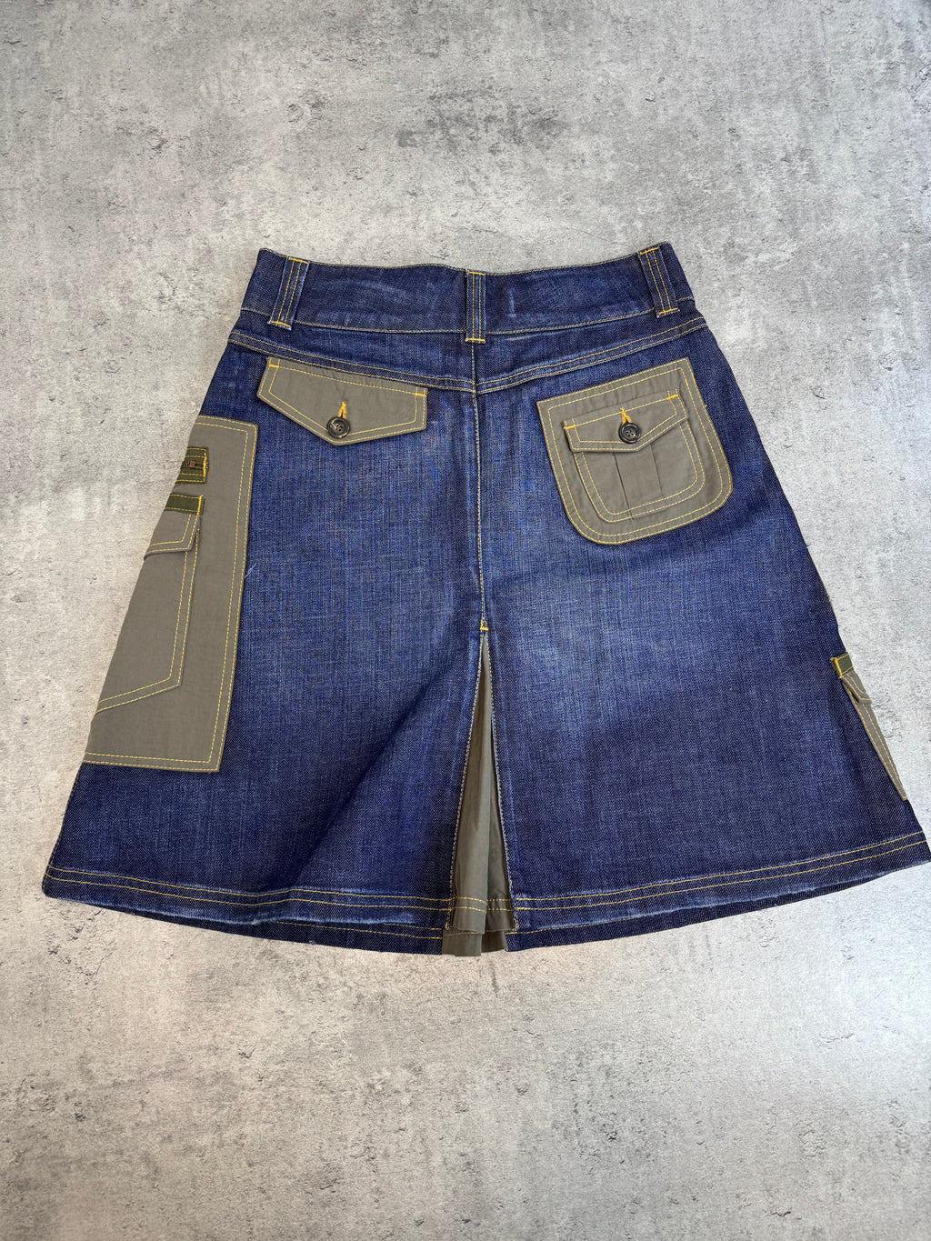 Moschino Jeans Cargo Utility Skirt Spódnica Military Patchwork Denim Jeansowa midi archive