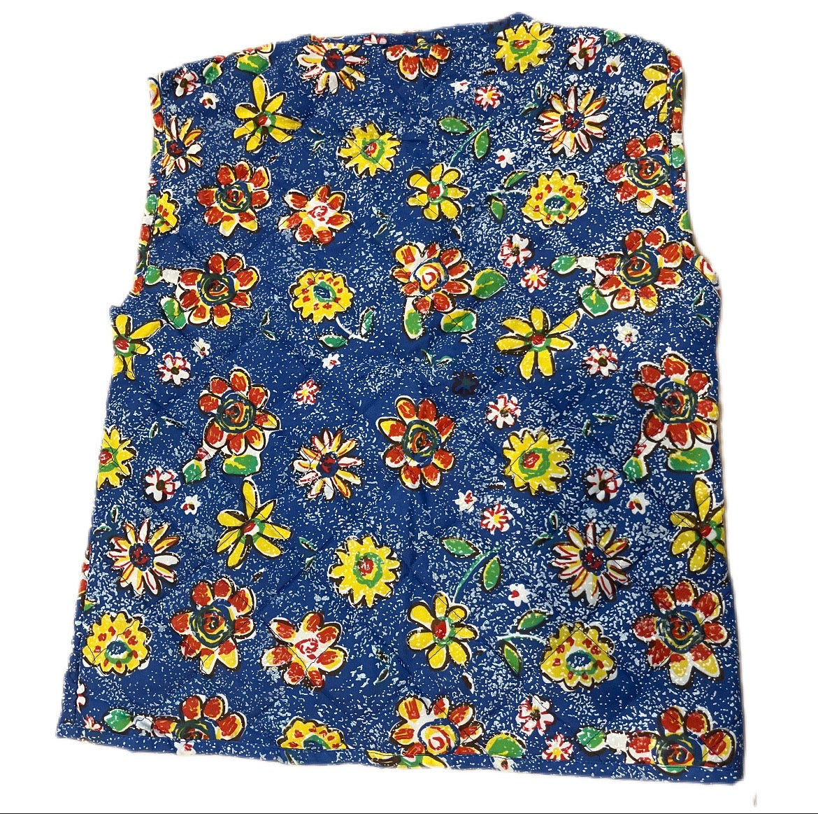 Vintage Boho 1990s Blue Floral Colorful Cotton Hippie Vest Kwiecista Flower Power festiwalowa kamizelka