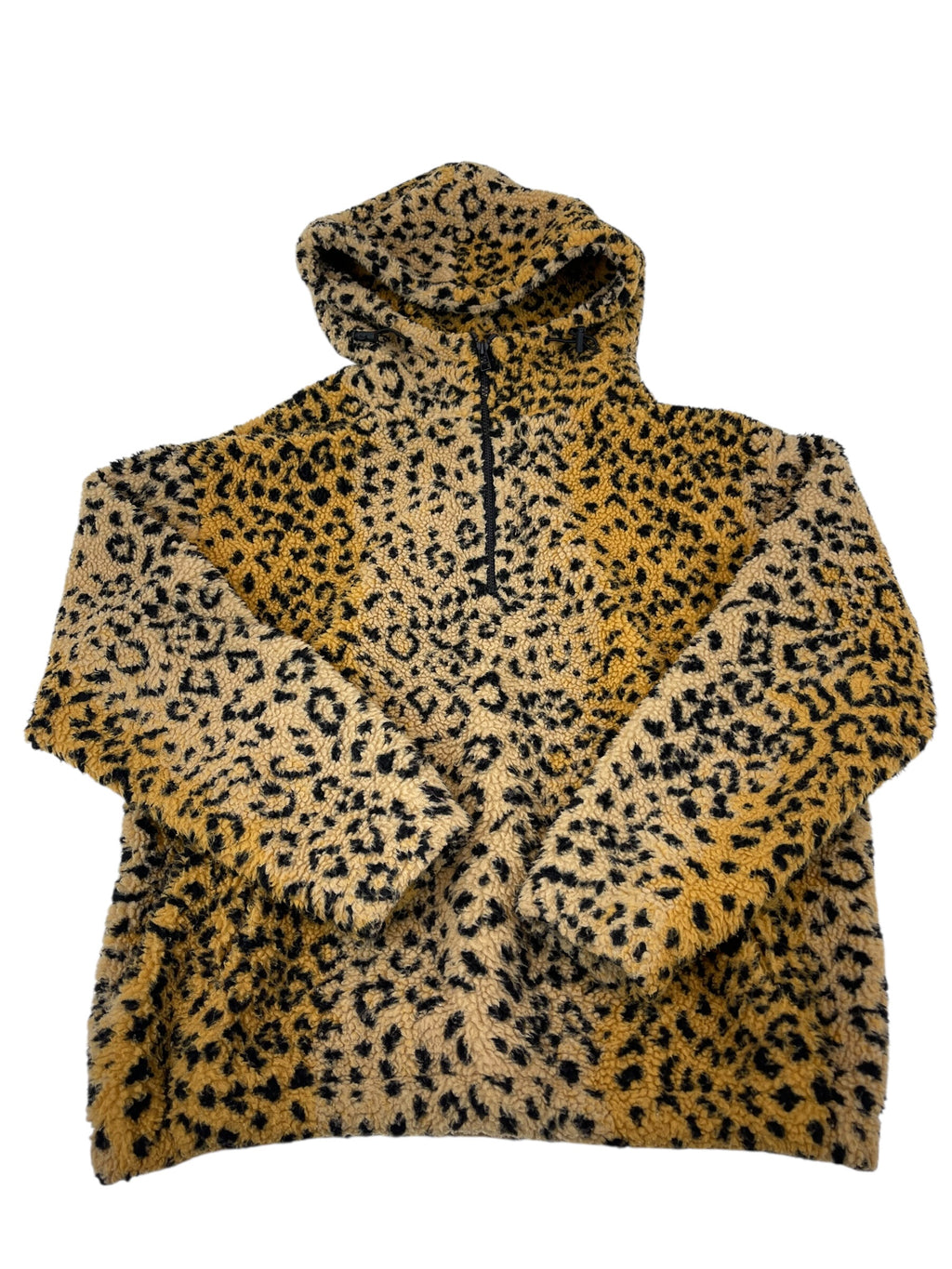 Bluza z kapturem Polar w panterkę boxy oversized 1/4 zip Sherpa