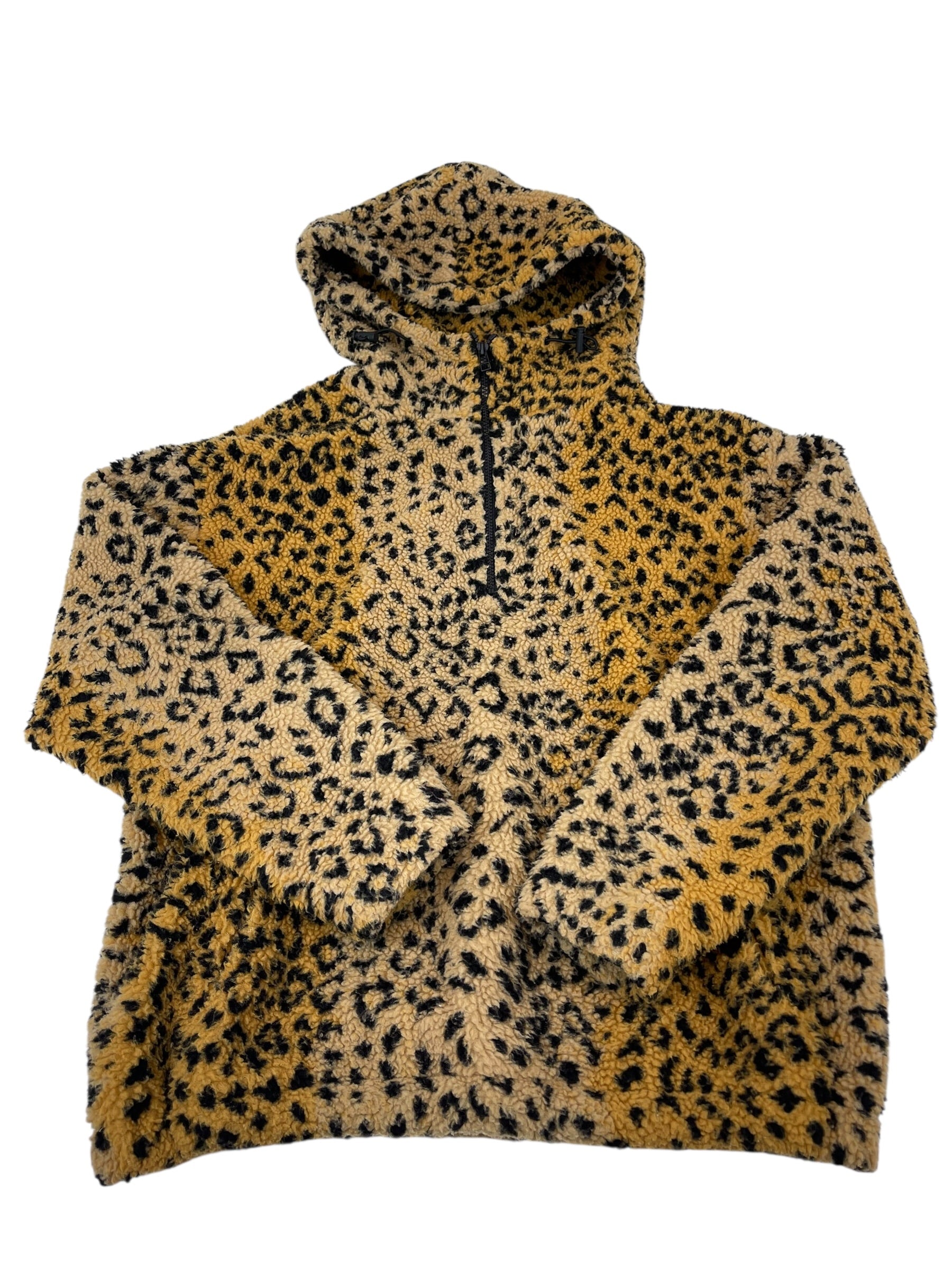 Bluza z kapturem Polar w panterkę boxy oversized 1/4 zip Sherpa