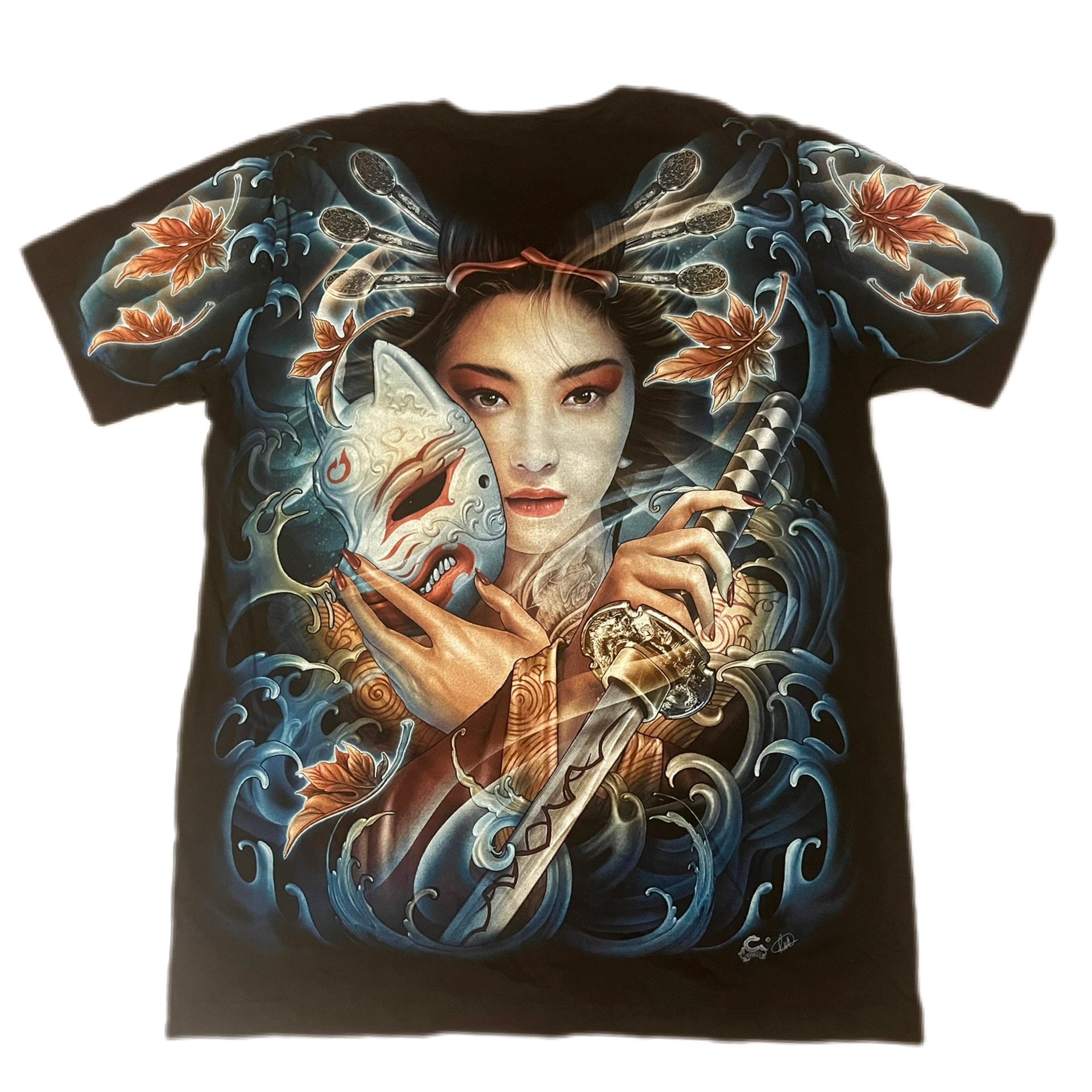 Overprint Geisha Fantasy Tattoo t-shirt Caballo dwustronna koszulka early 2000s