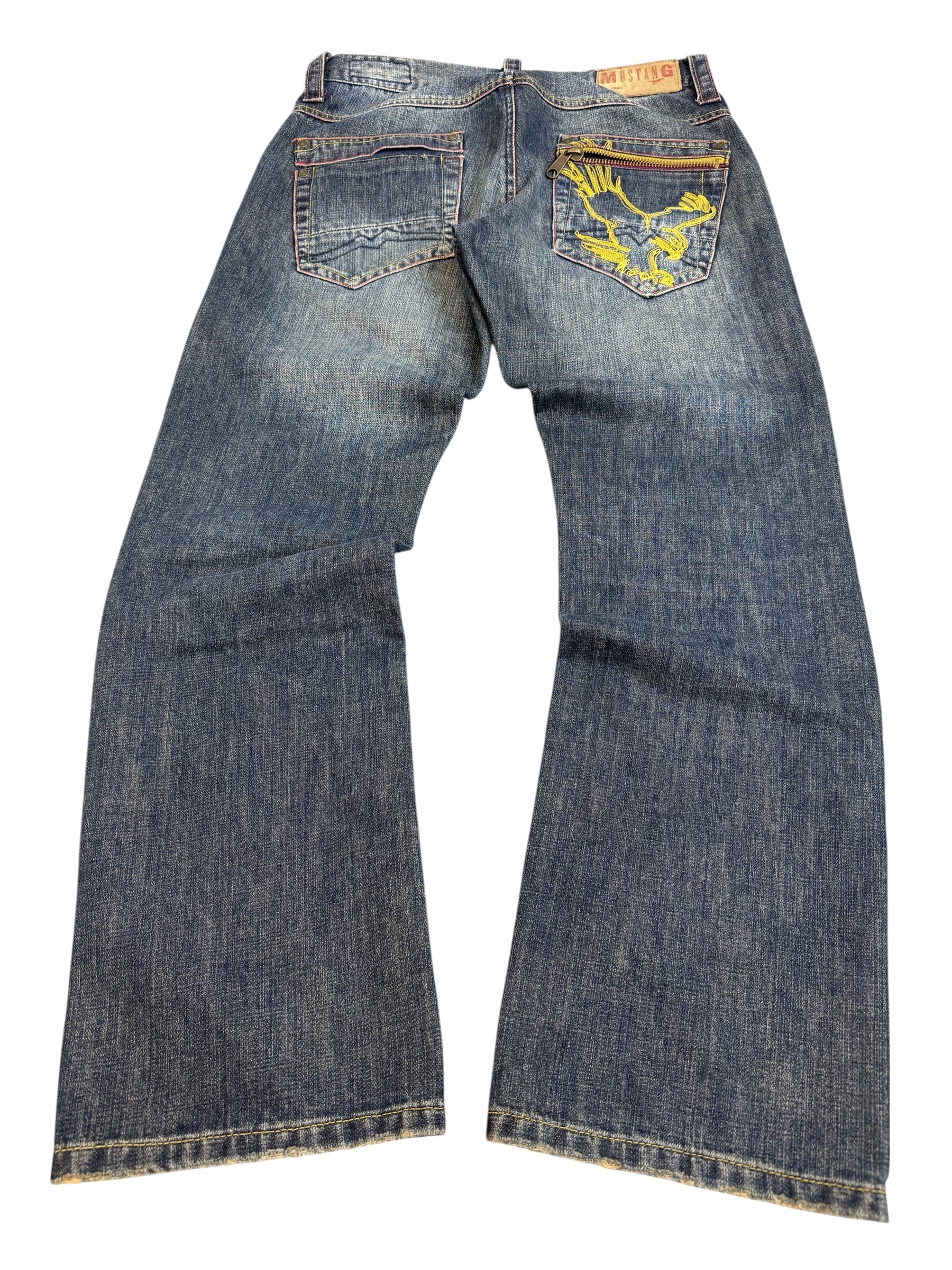 Mustang Archieve Eagle Embroidery Y2K straight fit jeans spodnie jeansowe