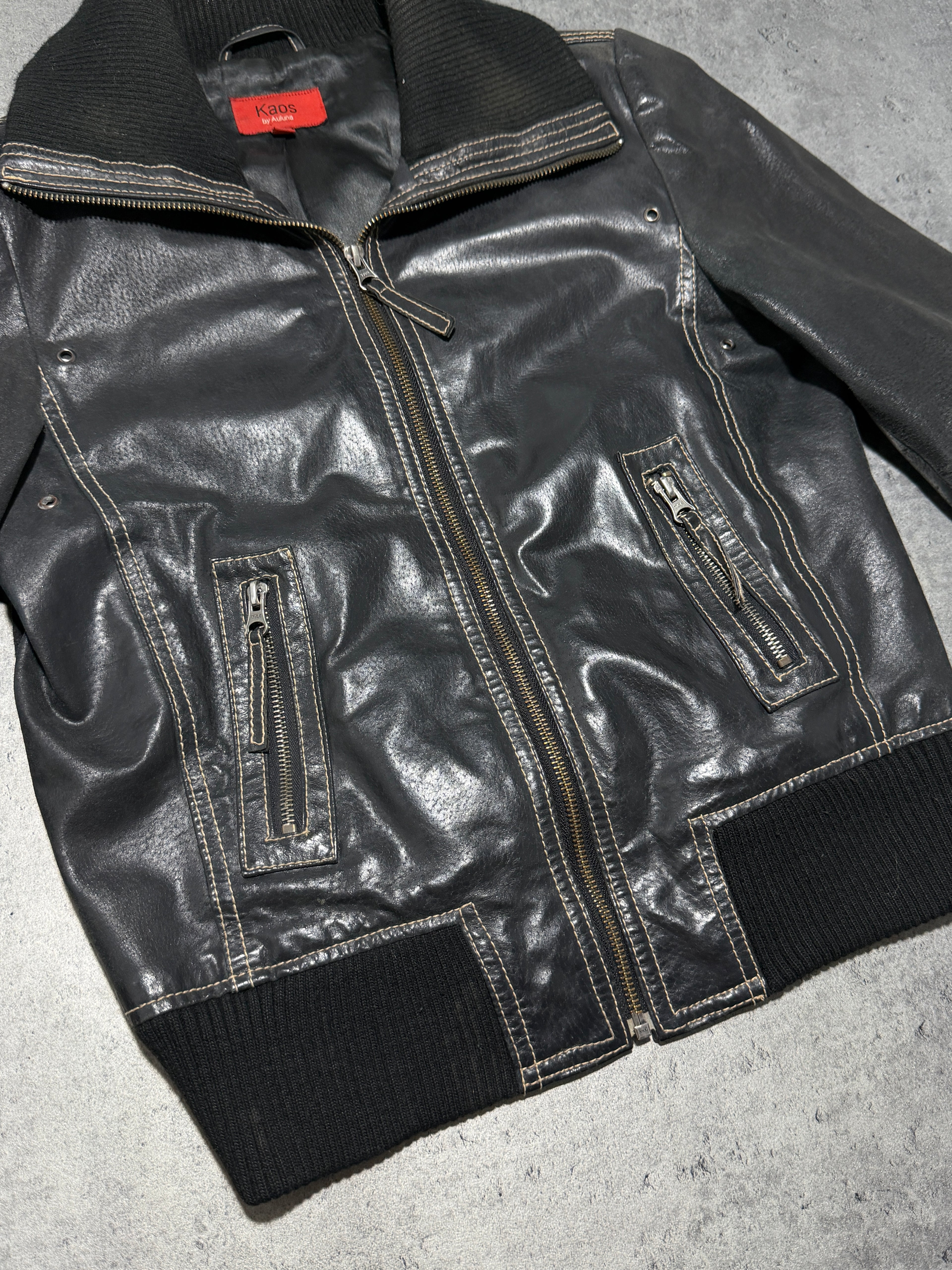 90s Vintage real Leather Jacket avantgarde kurtka skórzana