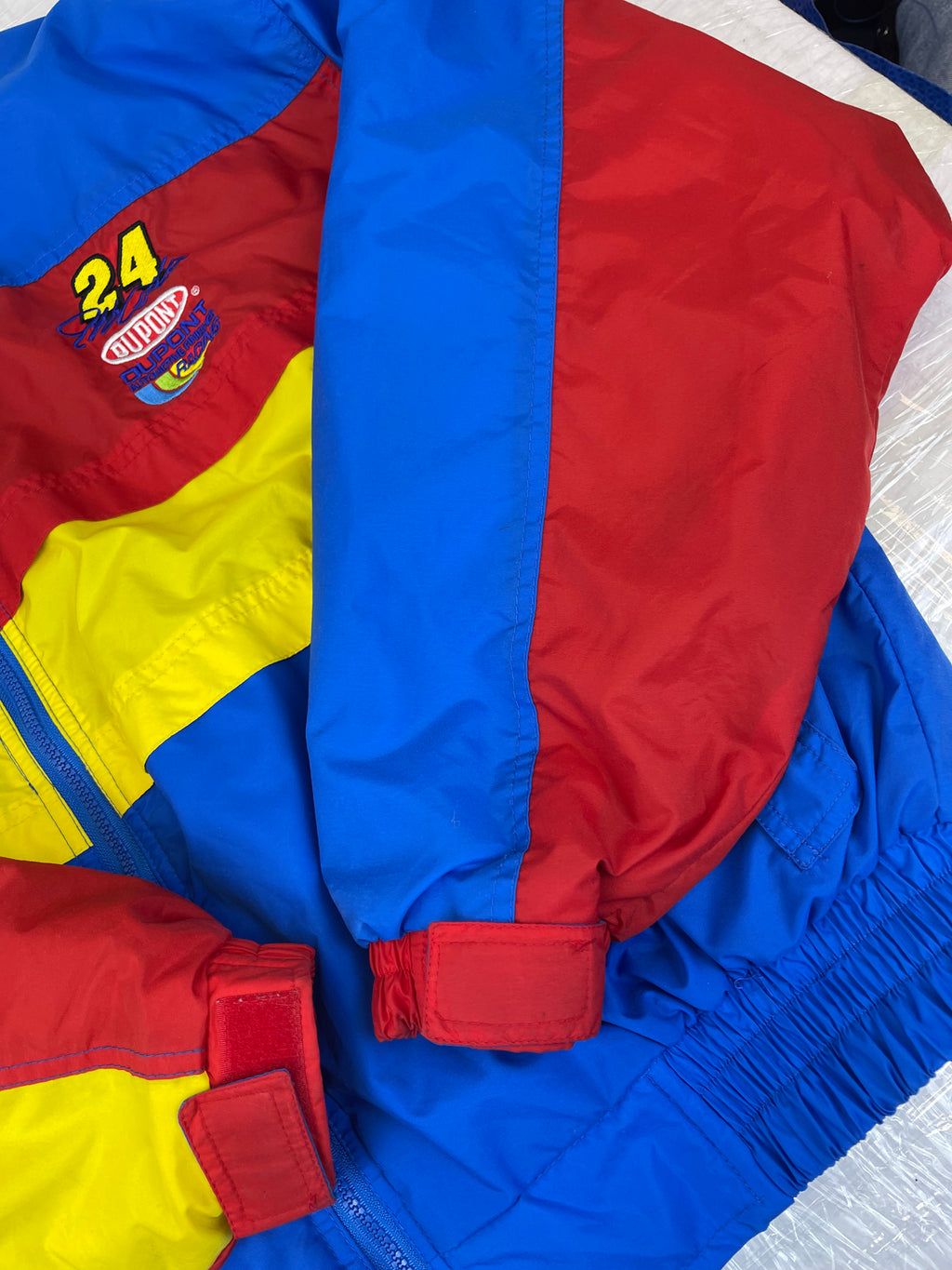 Jeff Gordon NASCAR kurtka wyścigowa amerykańska z kapturem wiatrówka polar vintage 90s