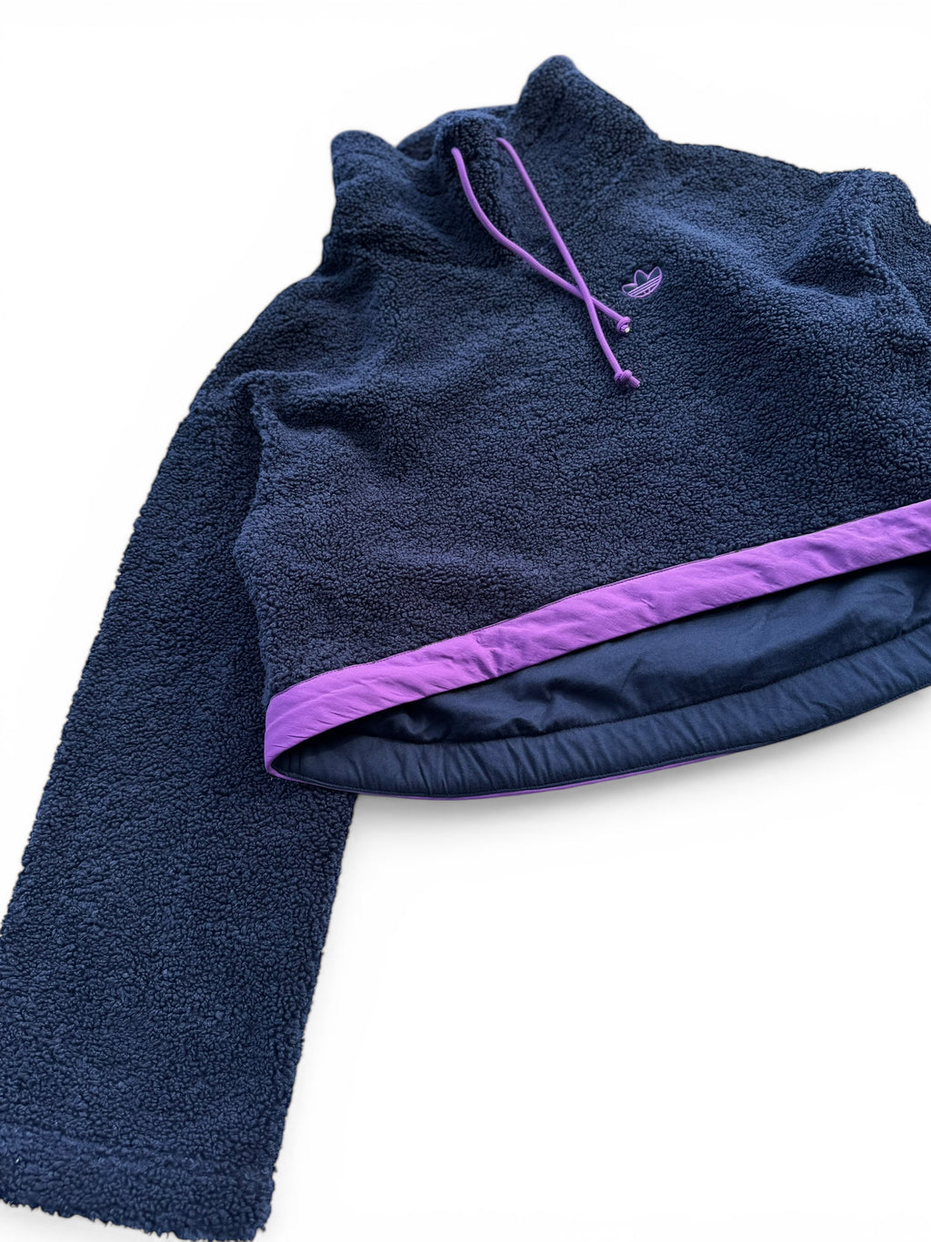 Adidas Sherpa Teddy Cropped Hoodie bluza z kapturem fioletowa cozy oversized