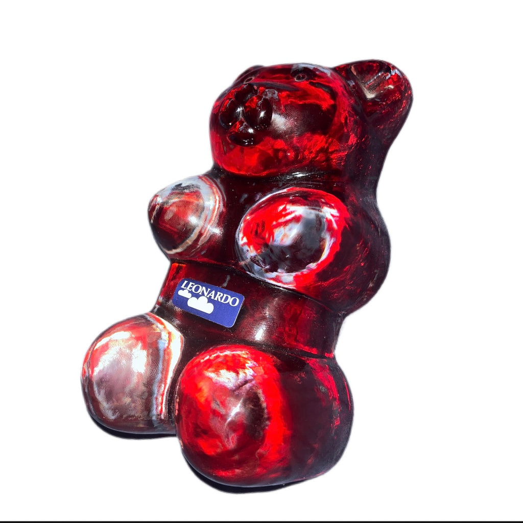 Vintage Glass Paperweight Leonardo Gummy Bear Przycisk do papieru w kształcie czerwonego misia żelka PRL