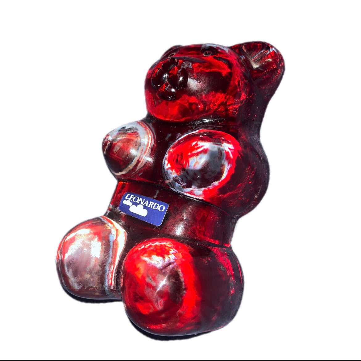 Vintage Glass Paperweight Leonardo Gummy Bear Przycisk do papieru w kształcie czerwonego misia żelka PRL