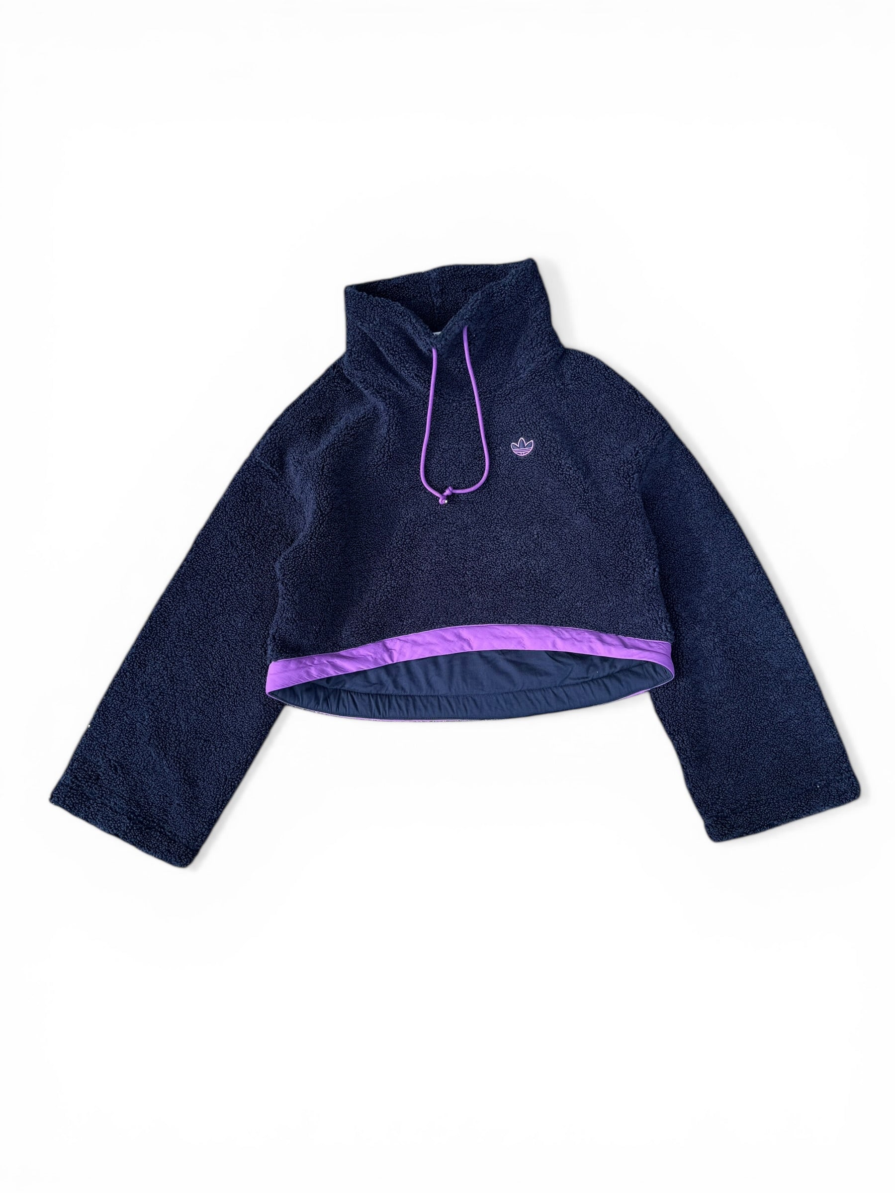Adidas Sherpa Teddy Cropped Hoodie bluza z kapturem fioletowa cozy oversized