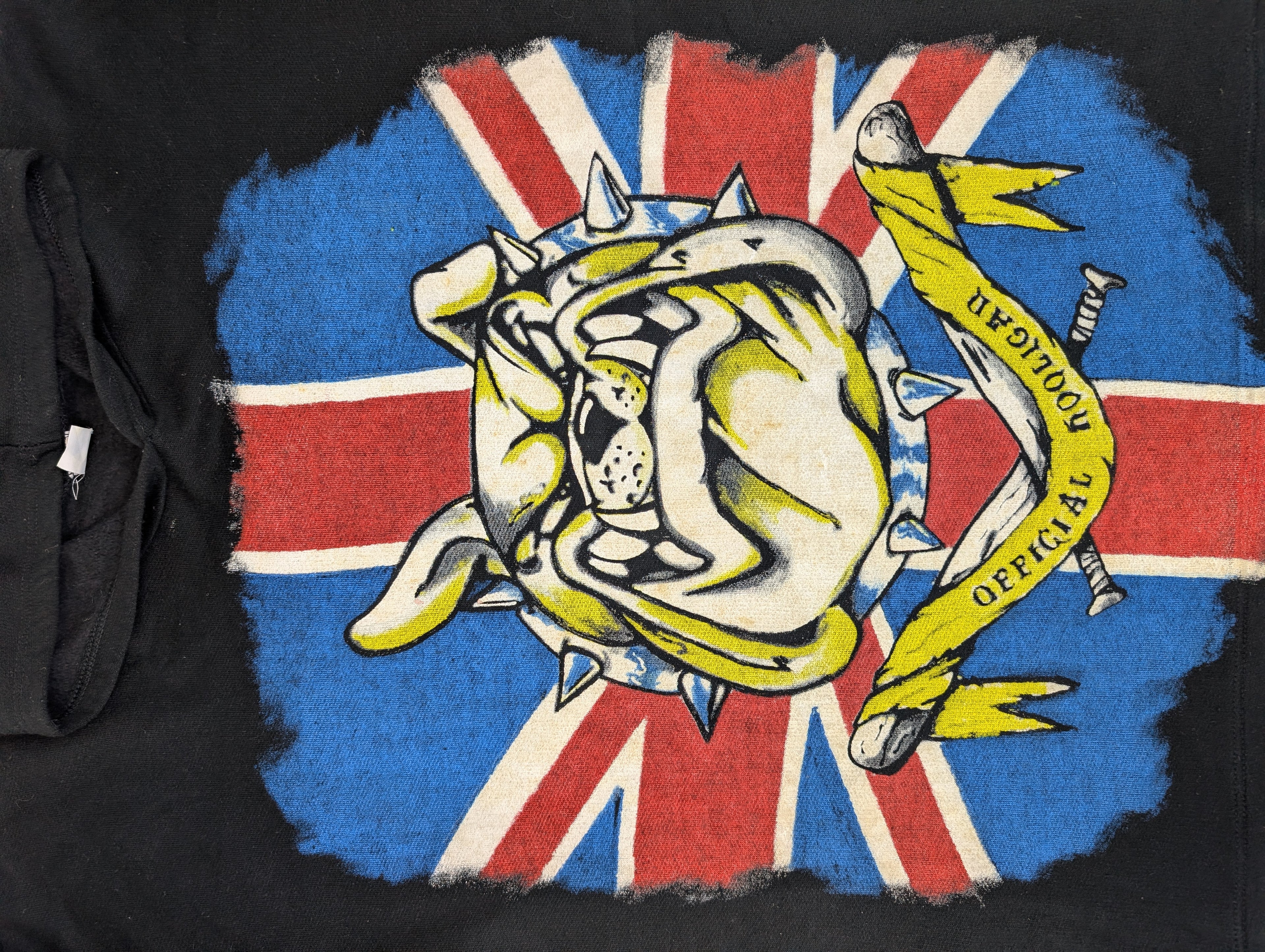 RARE Hooligans Vintage 90s Bluza z Kapturem z grafiką english bulldog angielski piłkarska