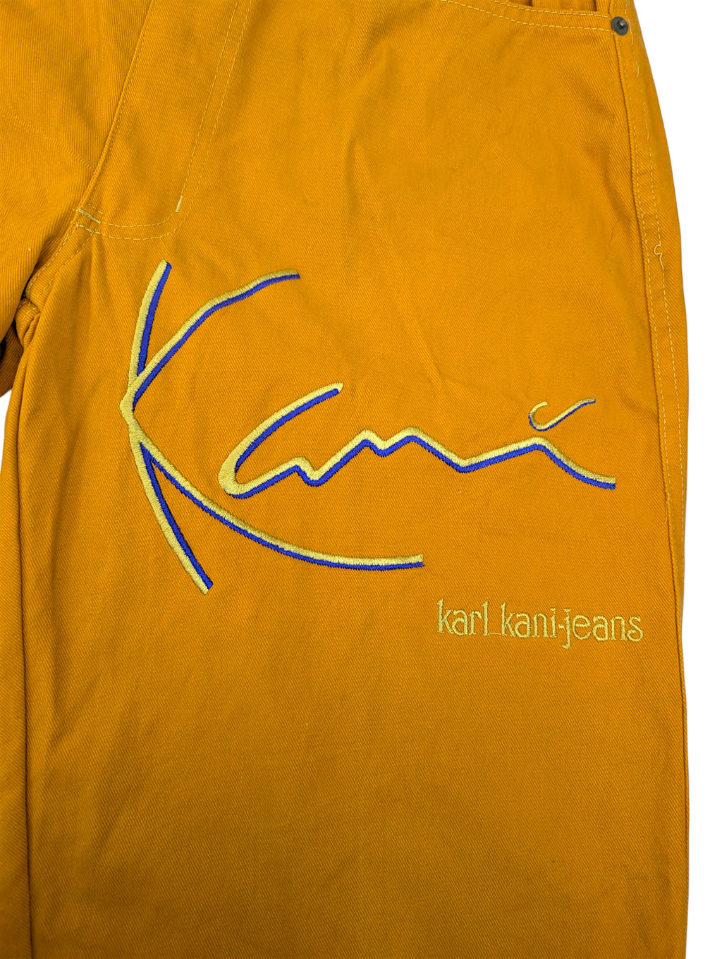 Karl Kani big logo 90s pomarańczowe spodnie jeansowe jeansy retro 00s y2k