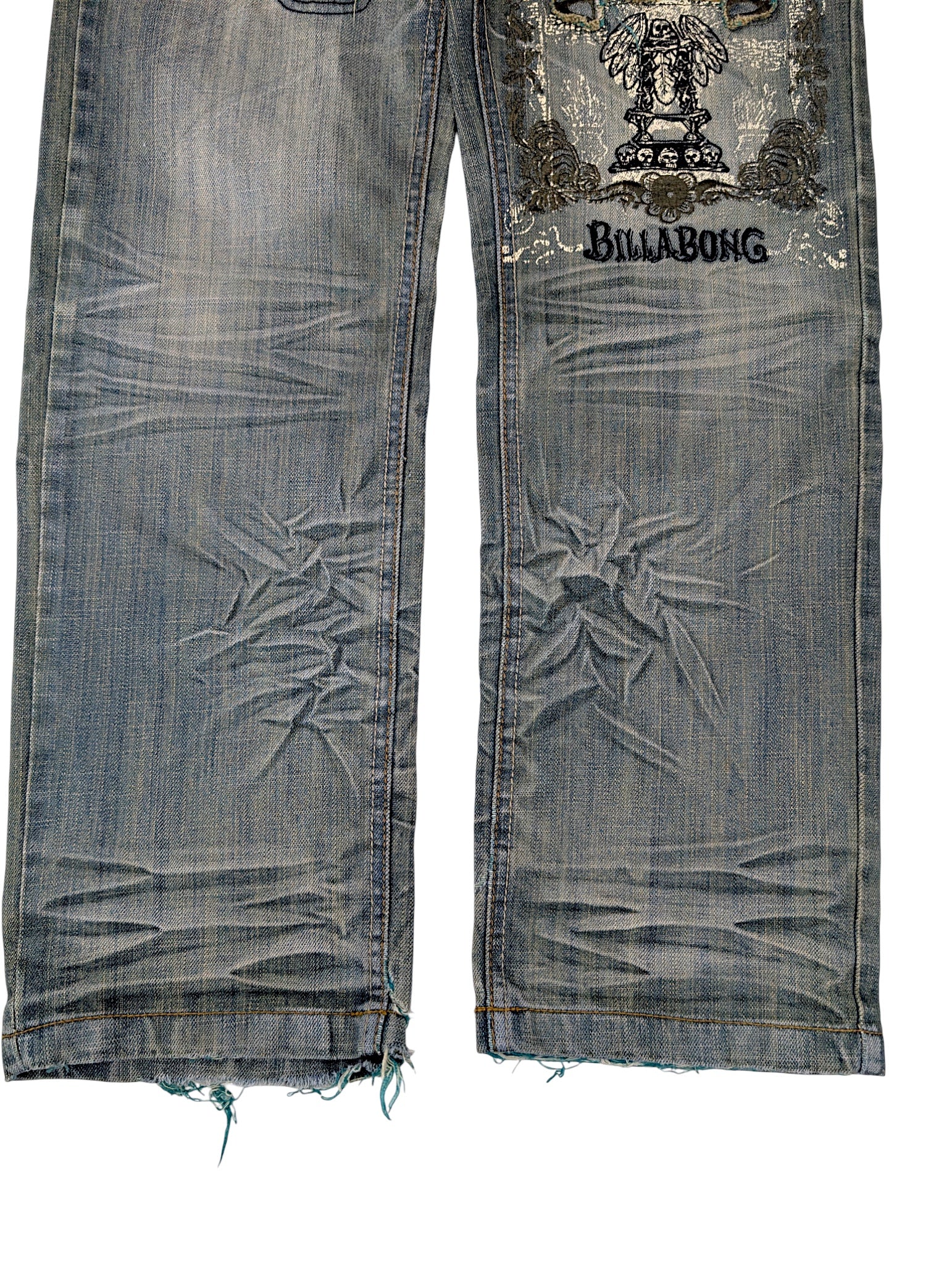 Vintage spodnie 90s billabong faded Y2K straight leg czaszki retro z przetarciami