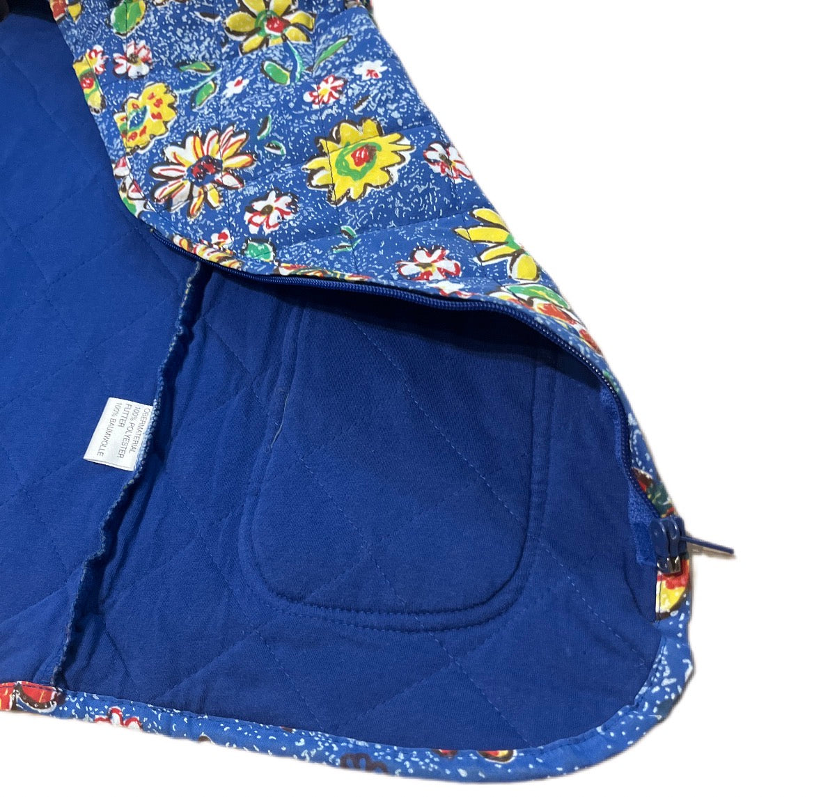 Vintage Boho 1990s Blue Floral Colorful Cotton Hippie Vest Kwiecista Flower Power festiwalowa kamizelka