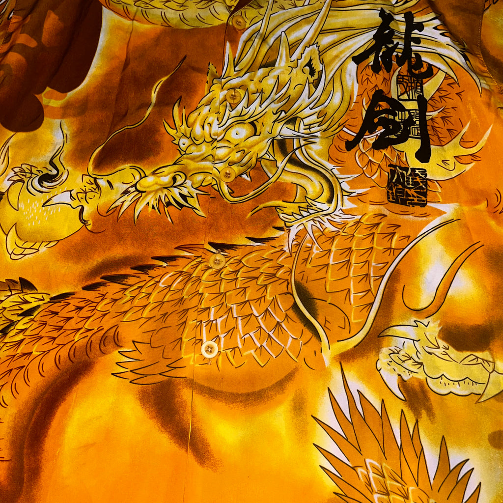 Y2k japan style fullprint Koszula ze smokiem button up Dragon Shirt