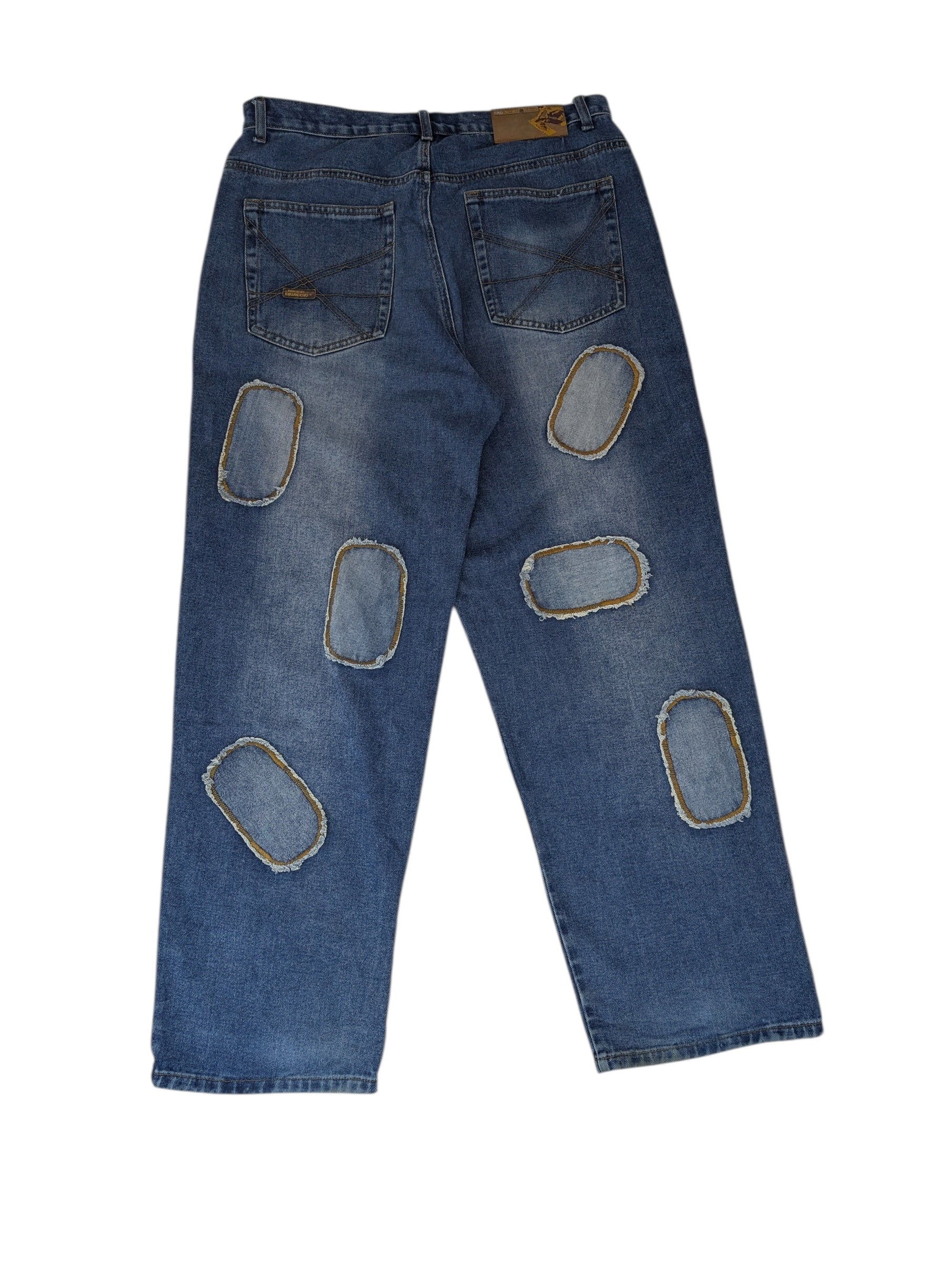Akademiks y2k vintage baggy skater spodnie jeansy jeansowe patchwork