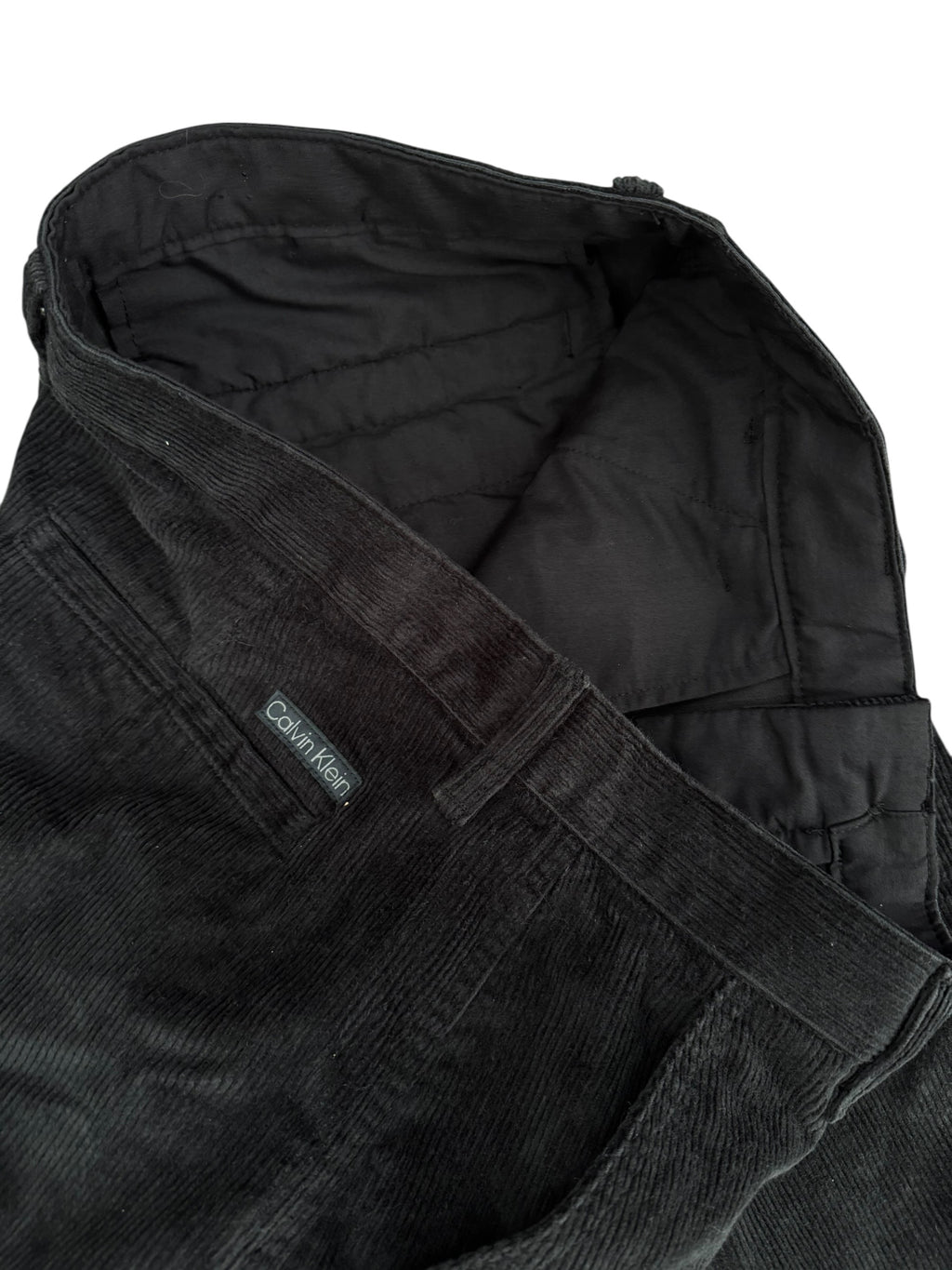 Calvin Klein 90s Straight Spodnie Sztruksowe Czarne Proste Szerokie Eleganckie