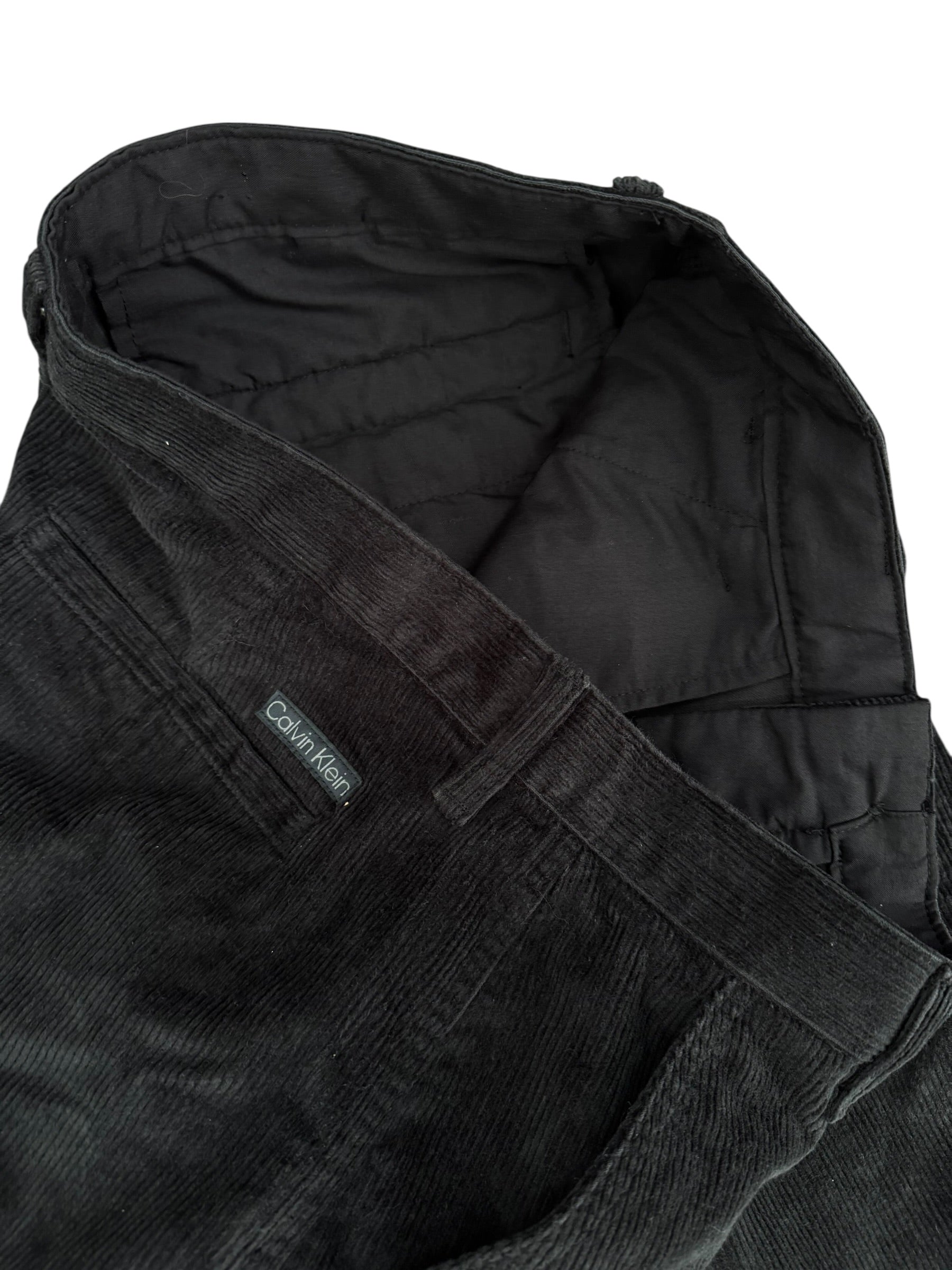 Calvin Klein 90s Straight Spodnie Sztruksowe Czarne Proste Szerokie Eleganckie