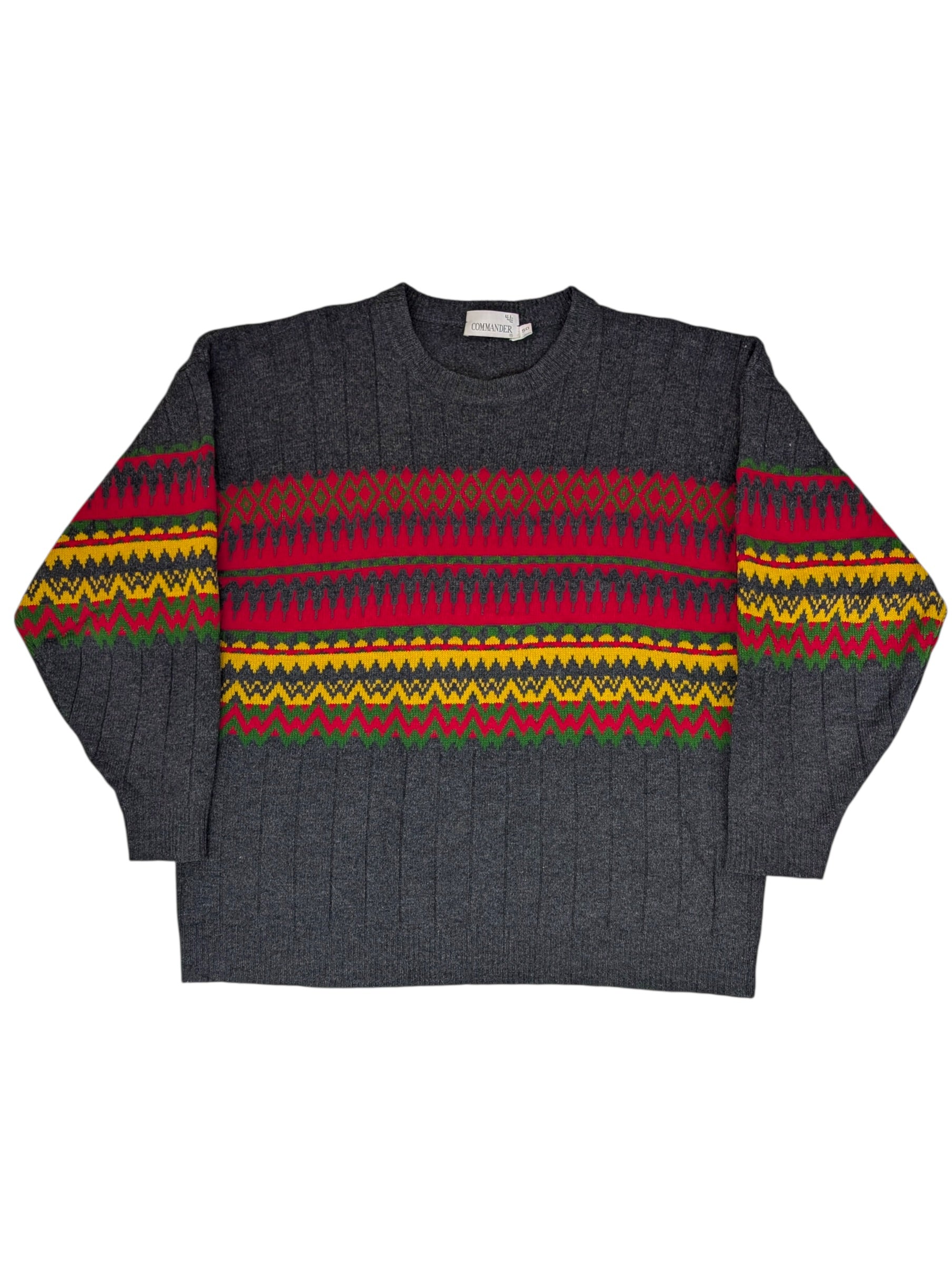 90s wełniany sweter we wzory geometryczne native skandynawski