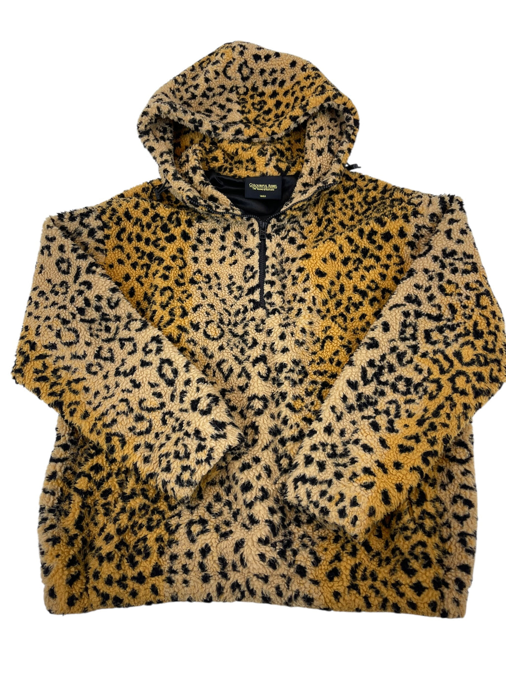 Bluza z kapturem Polar w panterkę boxy oversized 1/4 zip Sherpa