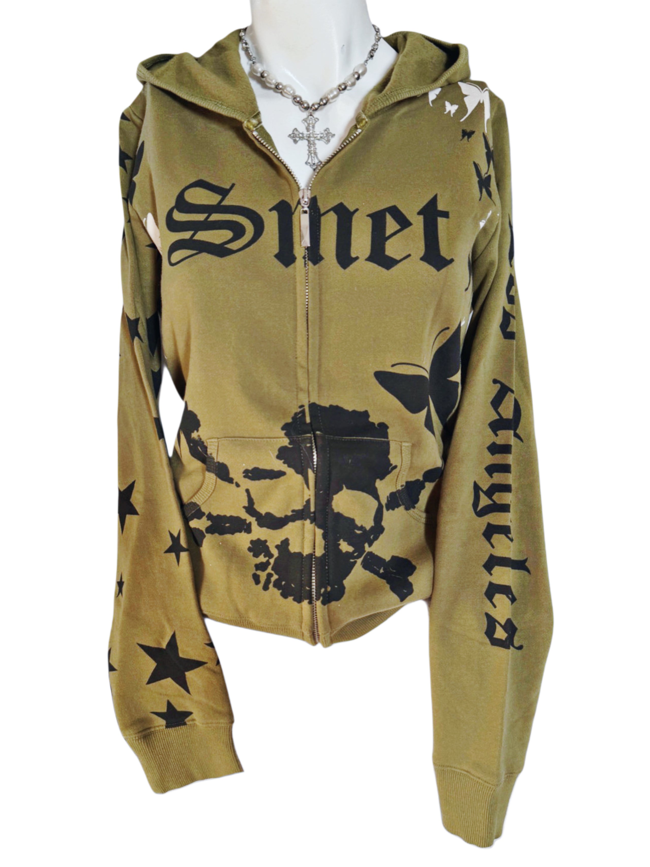 2000s Smet by Christian Audigier zip up skull hoodie swag new