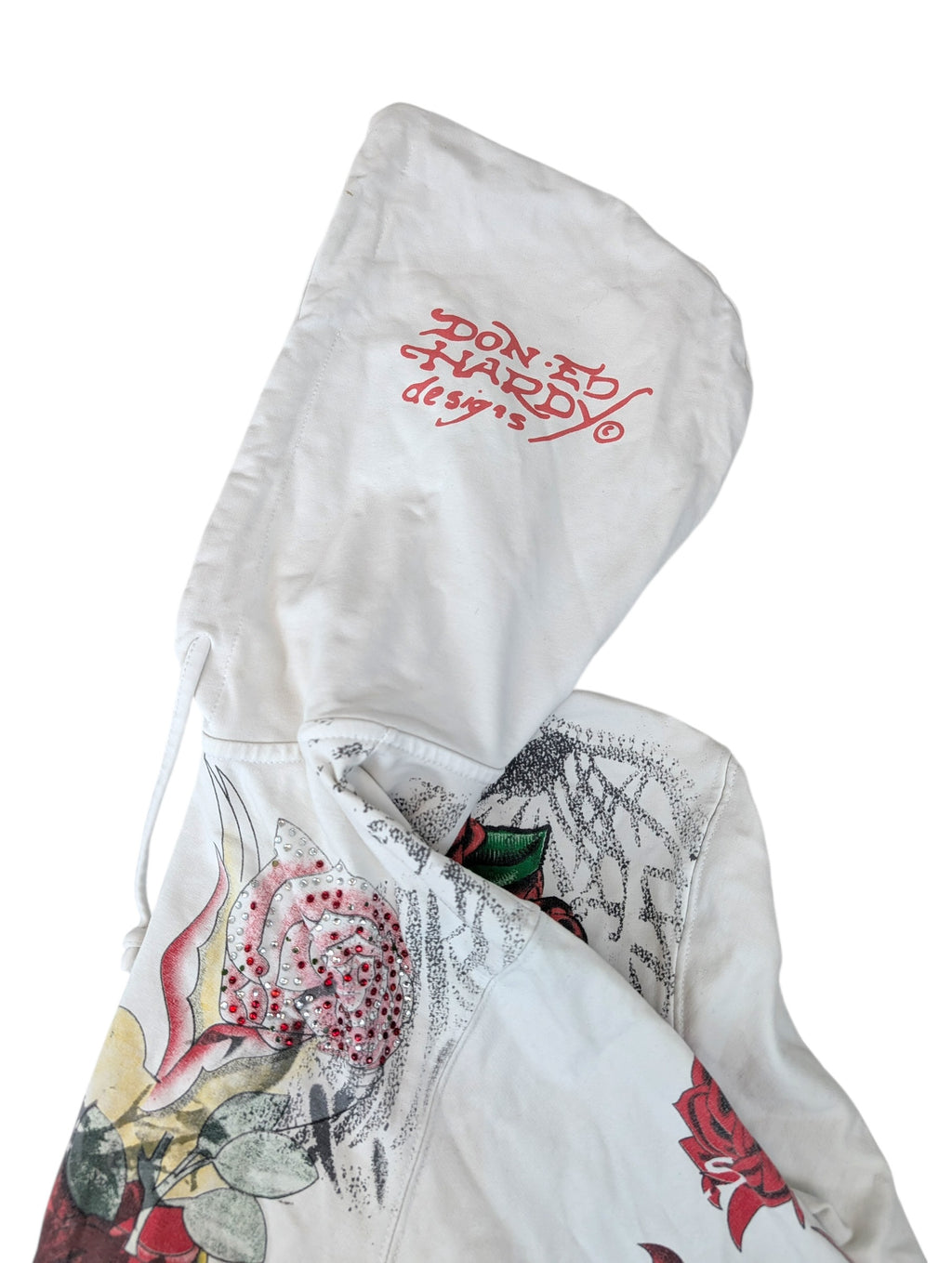 Ed Hardy Rare Bluza z kapturem rozpinana hoodie vintage y2k w serca błyszcząca bling Christian audigier