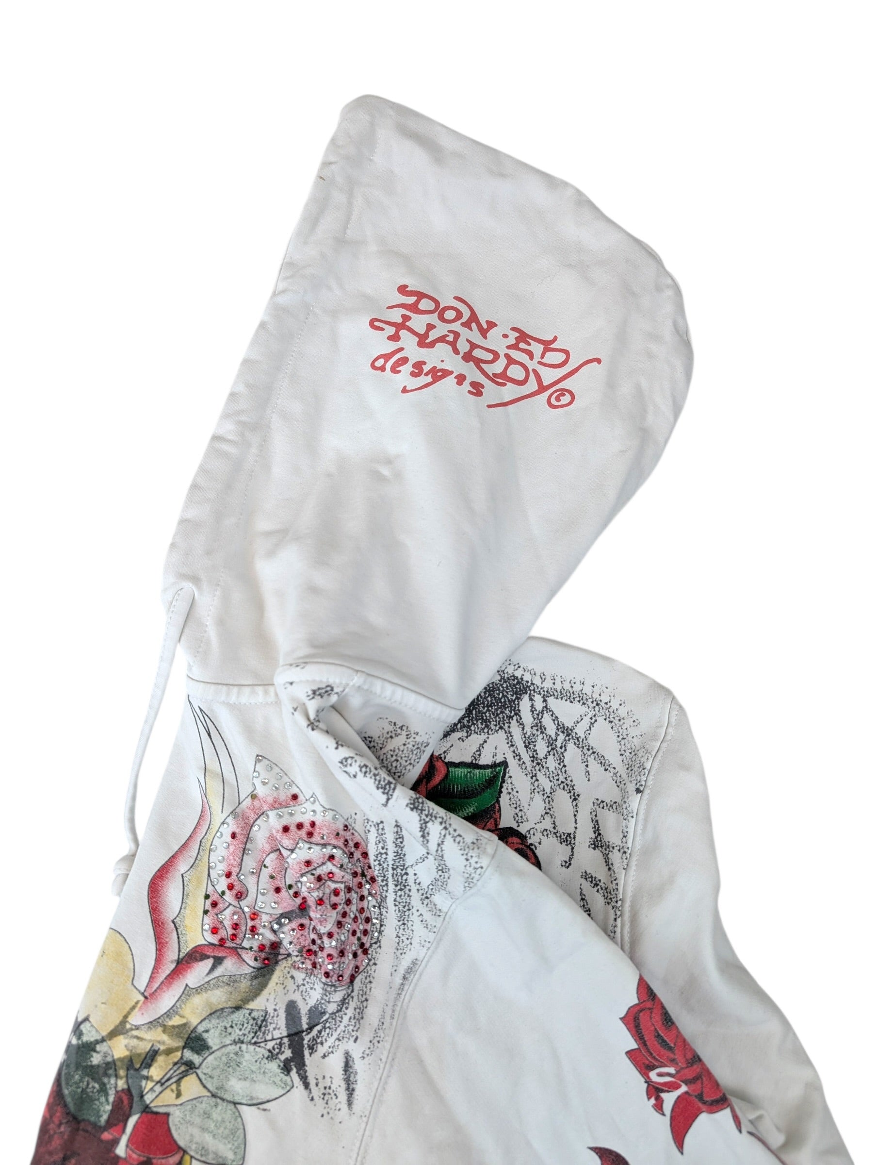 Ed Hardy Rare Bluza z kapturem rozpinana hoodie vintage y2k w serca błyszcząca bling Christian audigier