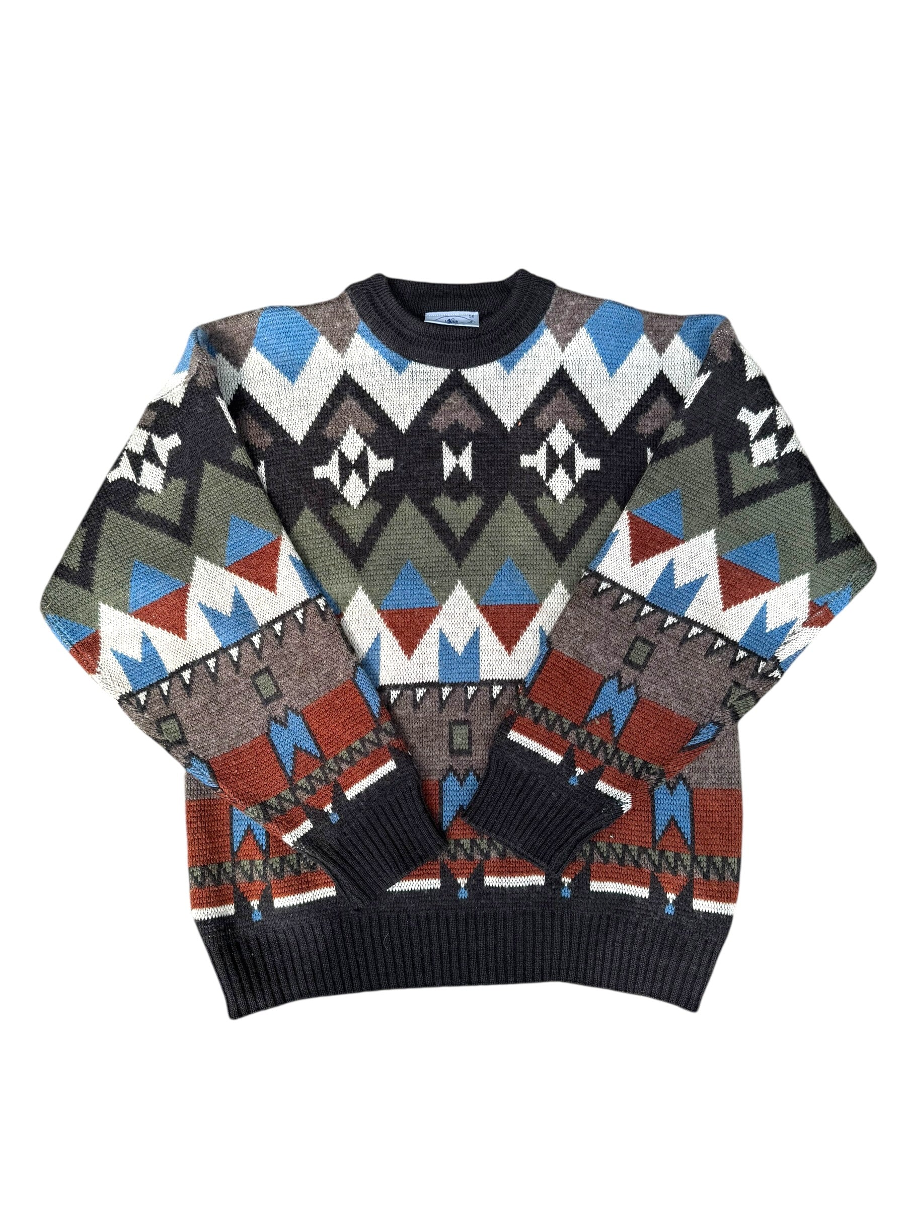 San Marco Vintage AOP Sweter Jumper Wełniany Pullover 90s we wzory geometryczne