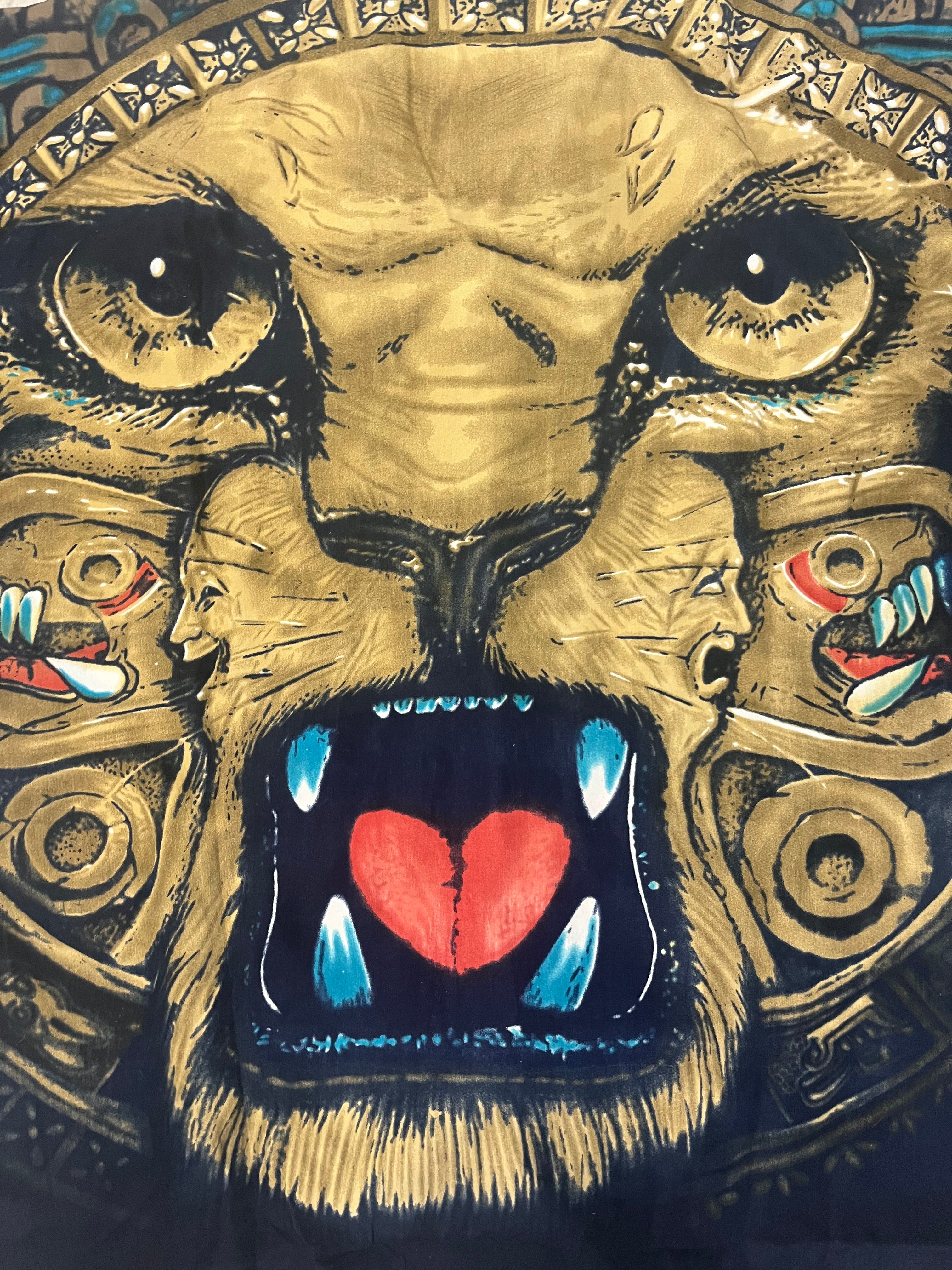 Y2K 2000s Tribal Aztec Lion Fullprint Button Up Shirt koszula wakacyjna Trailer Park Boys Ricky oldschool style Hawaii