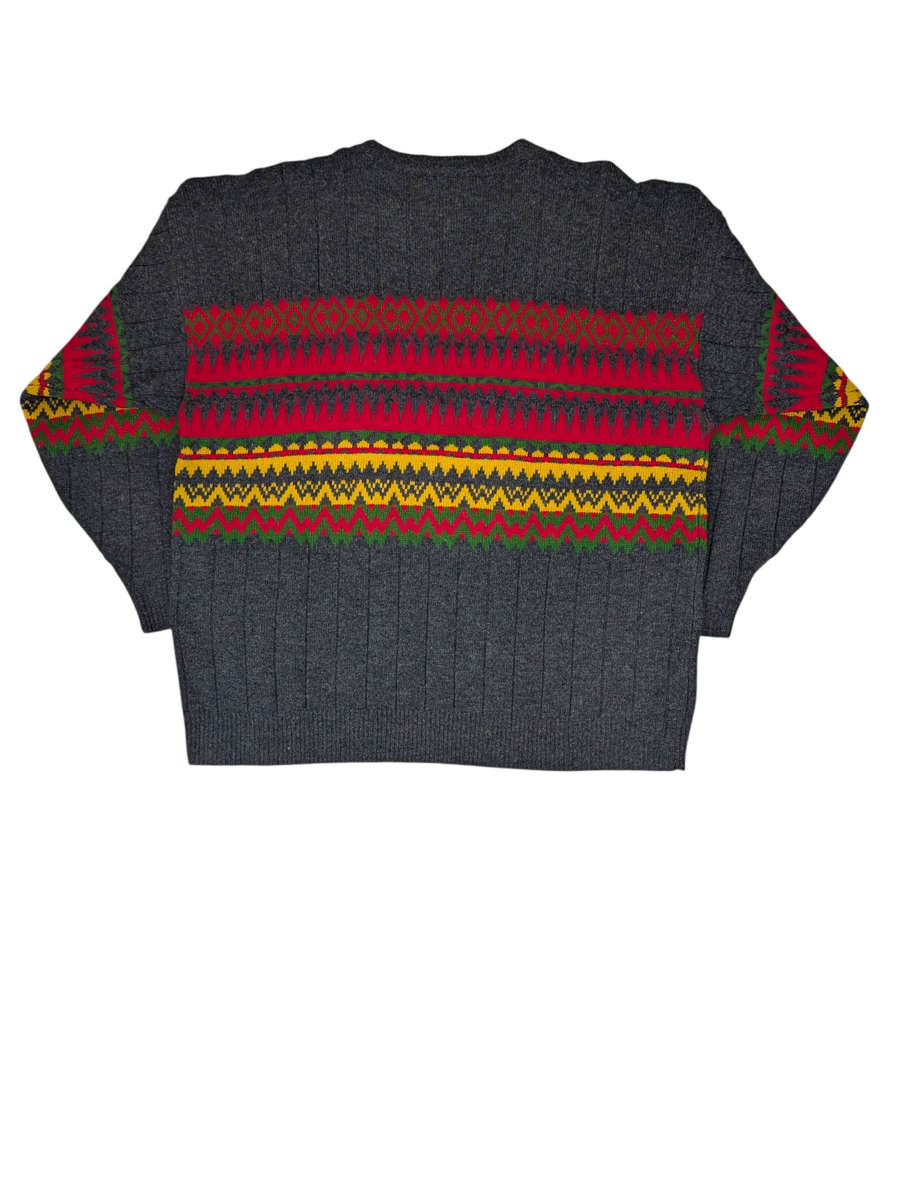 90s wełniany sweter we wzory geometryczne native skandynawski