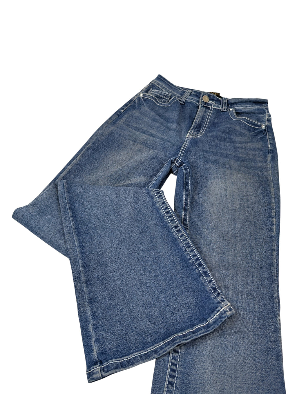Vintage dzwony spodnie jeansowe flared jeans poszerzane nogawki y2k miss me embroidered hafty