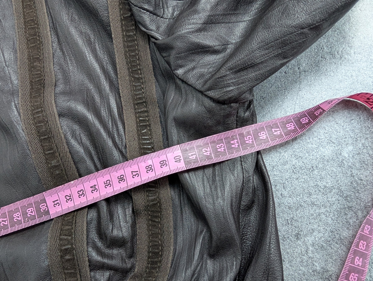 Lamb Leather Jacket Kurtka Skórzana z Jagnięcej Skóry z Zamszowymi Pasami i Satynową Podszewką Vintage 90s