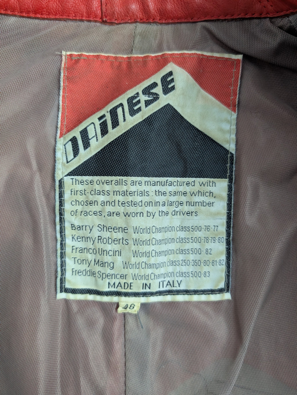 Rare 1980s Dainese Racing Leather Jacket Made in Italy Kenny Robert’s 1984 Bomber