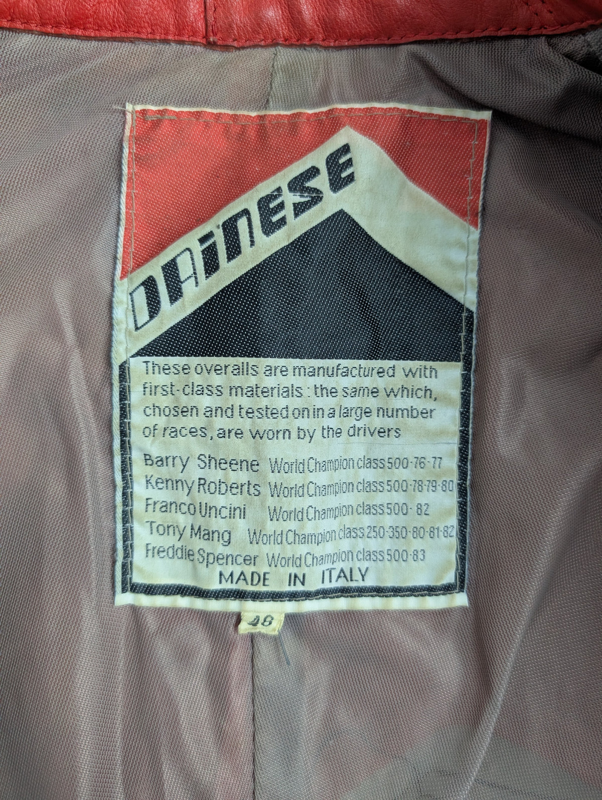 Rare 1980s Dainese Racing Leather Jacket Made in Italy Kenny Robert’s 1984 Bomber