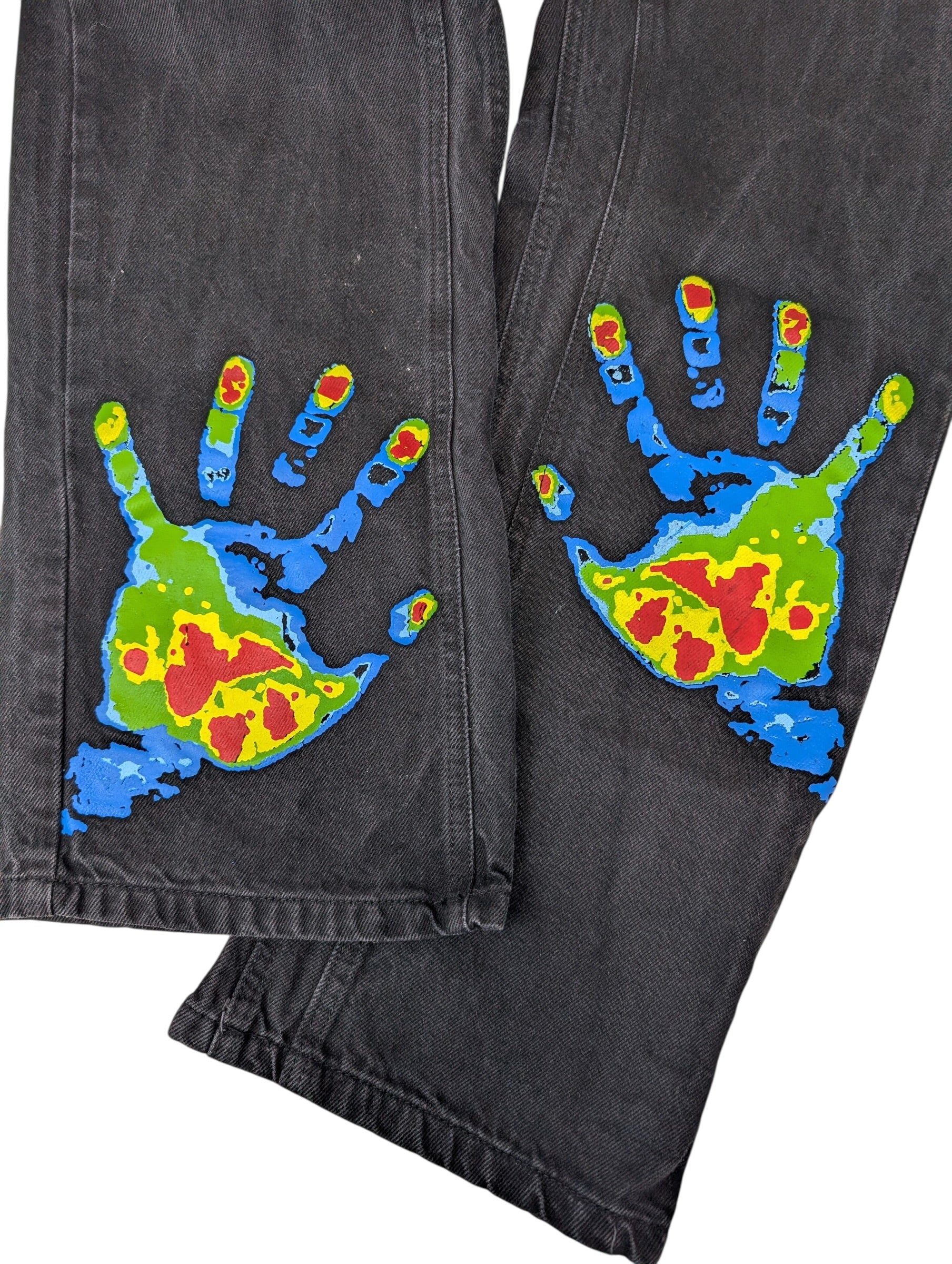 Legacy studios baggy czarne jeansy spodnie jeansowe dłoń retro skater pants