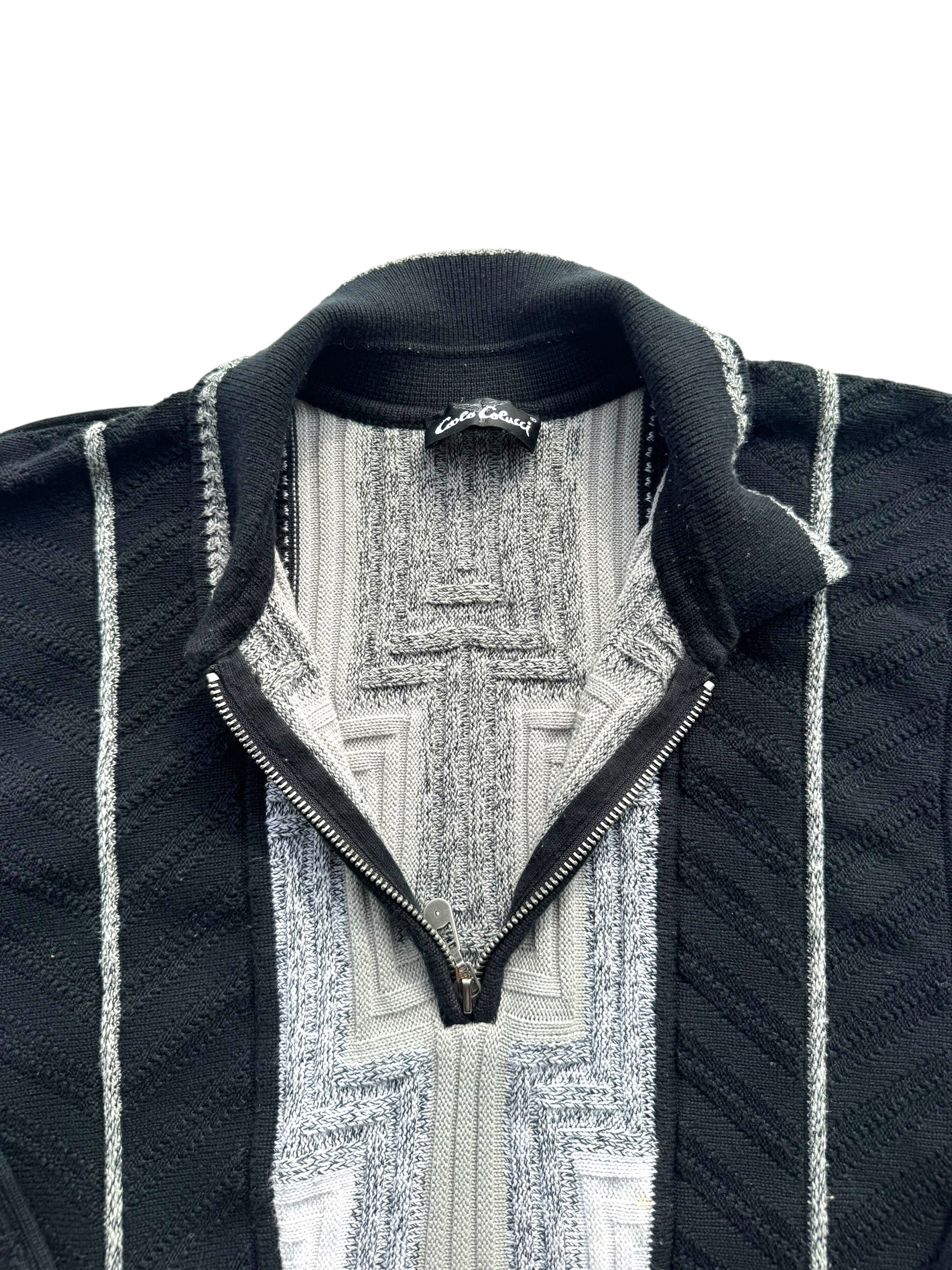 90s Carlo Colucci 1/4 Quarter Zip Pullover Bluza Sweter Rozpinany 3D cable knit