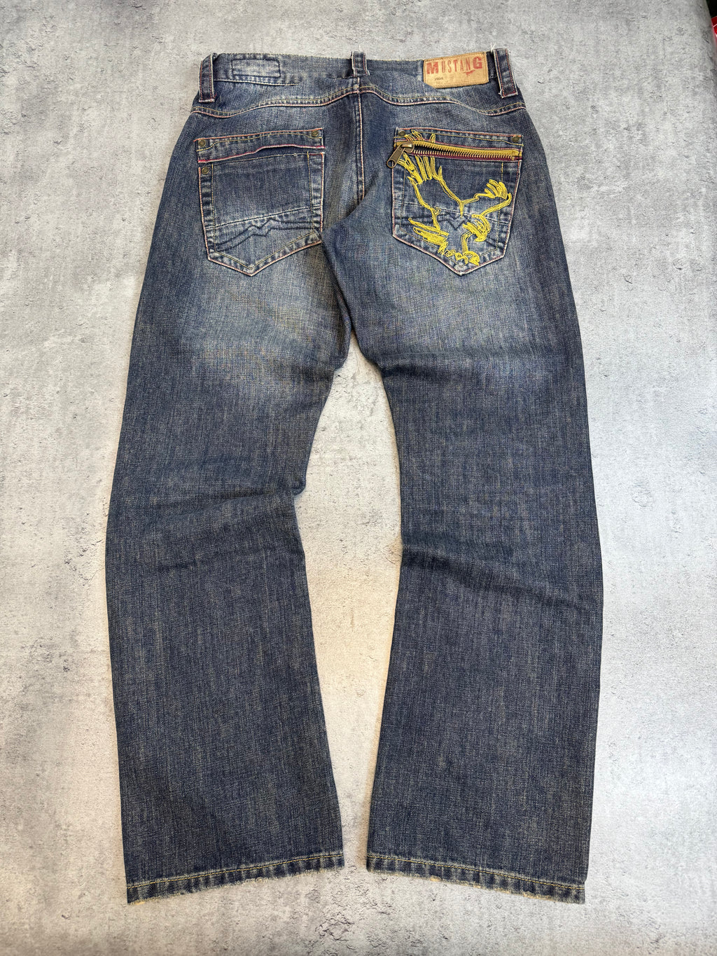 Mustang Archieve Eagle Embroidery Y2K straight fit jeans spodnie jeansowe