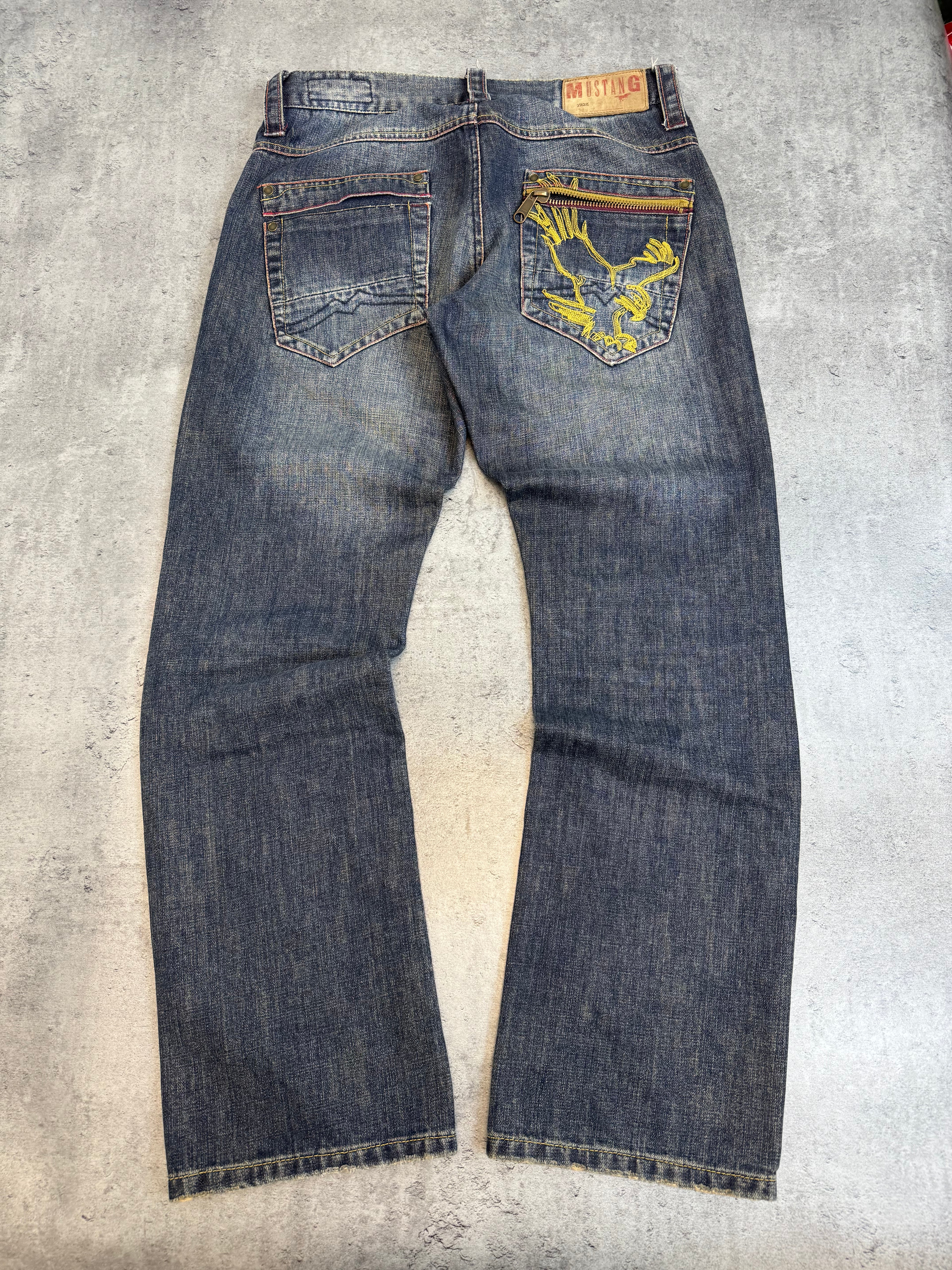 Mustang Archieve Eagle Embroidery Y2K straight fit jeans spodnie jeansowe