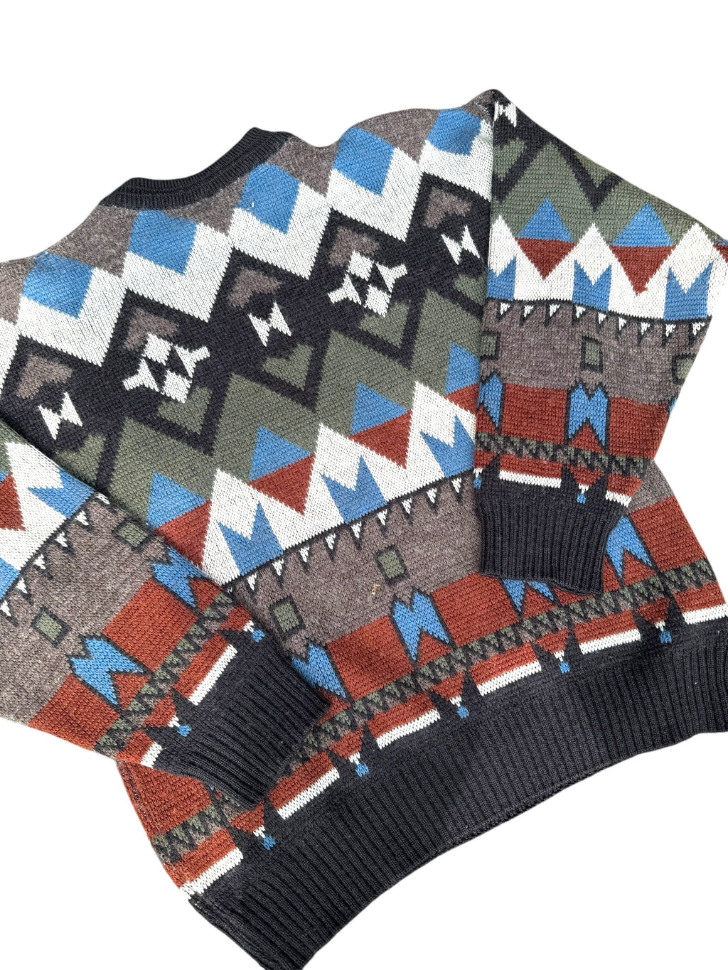 San Marco Vintage AOP Sweter Jumper Wełniany Pullover 90s we wzory geometryczne