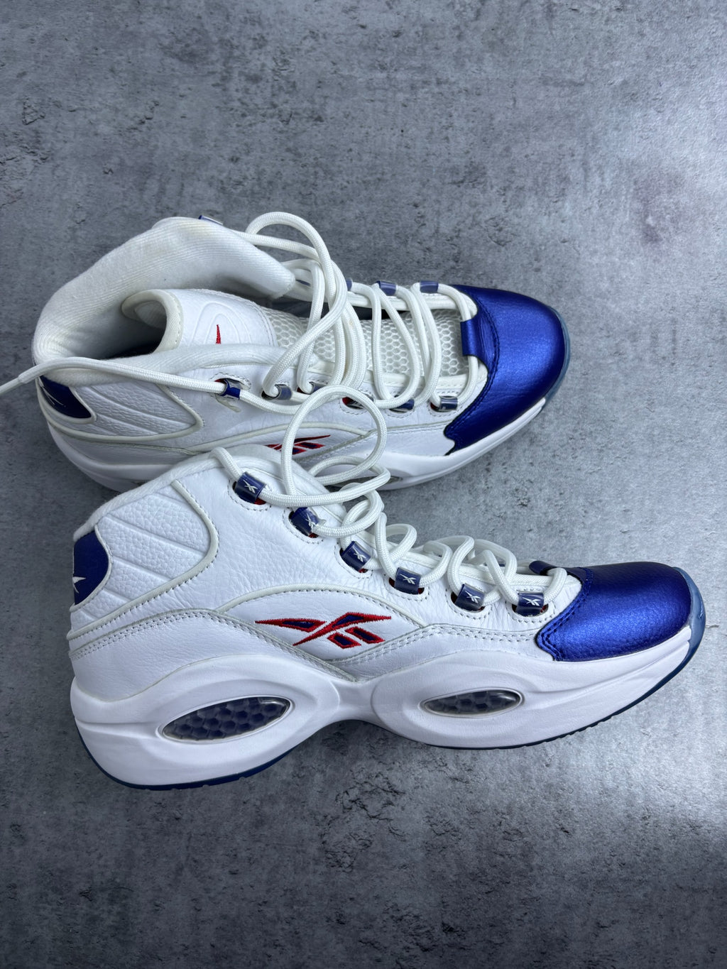 REEBOK QUESTION MID BLUE TOE SNEAKERS ALLEN IVERSON